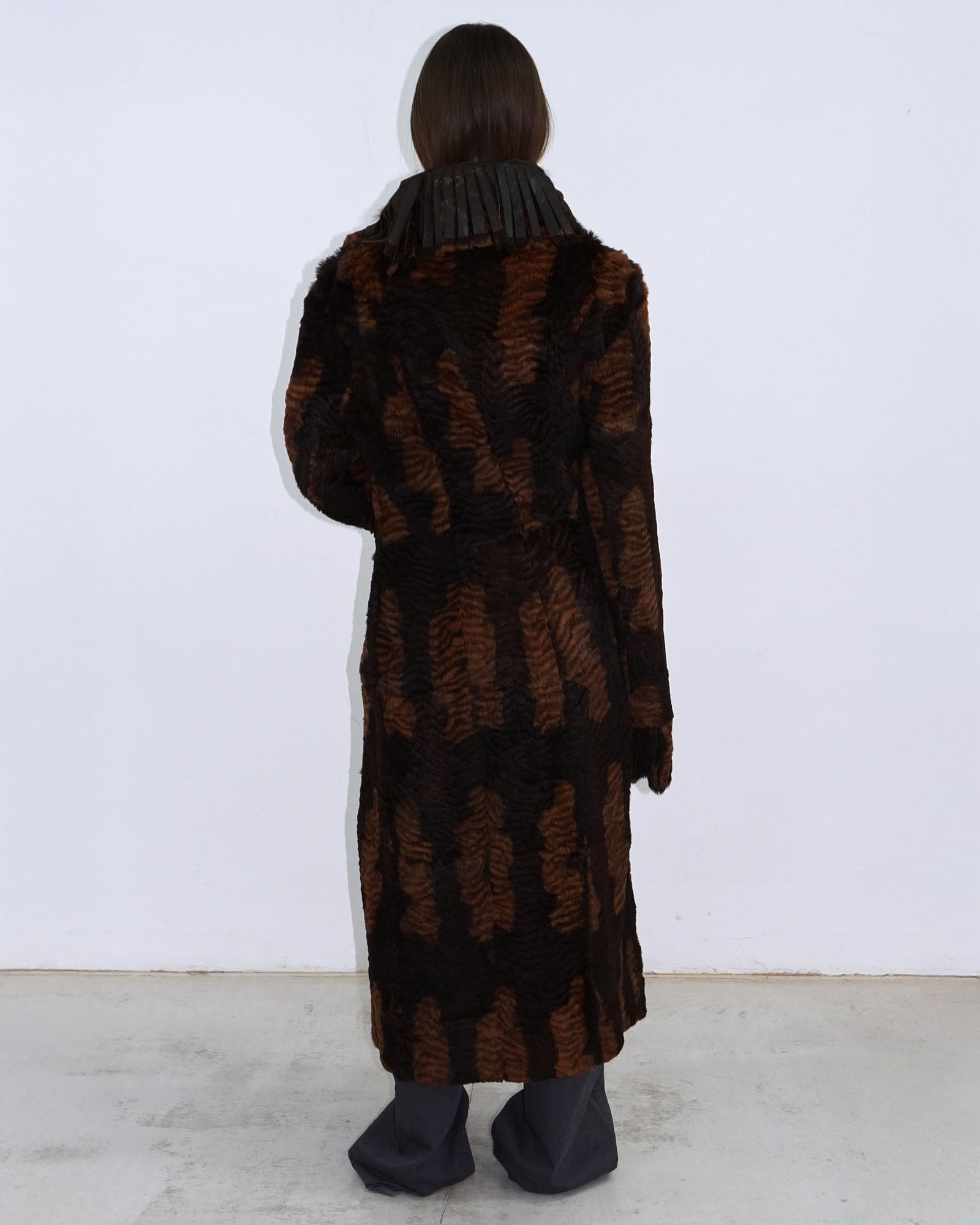 brown long reversible fur coat