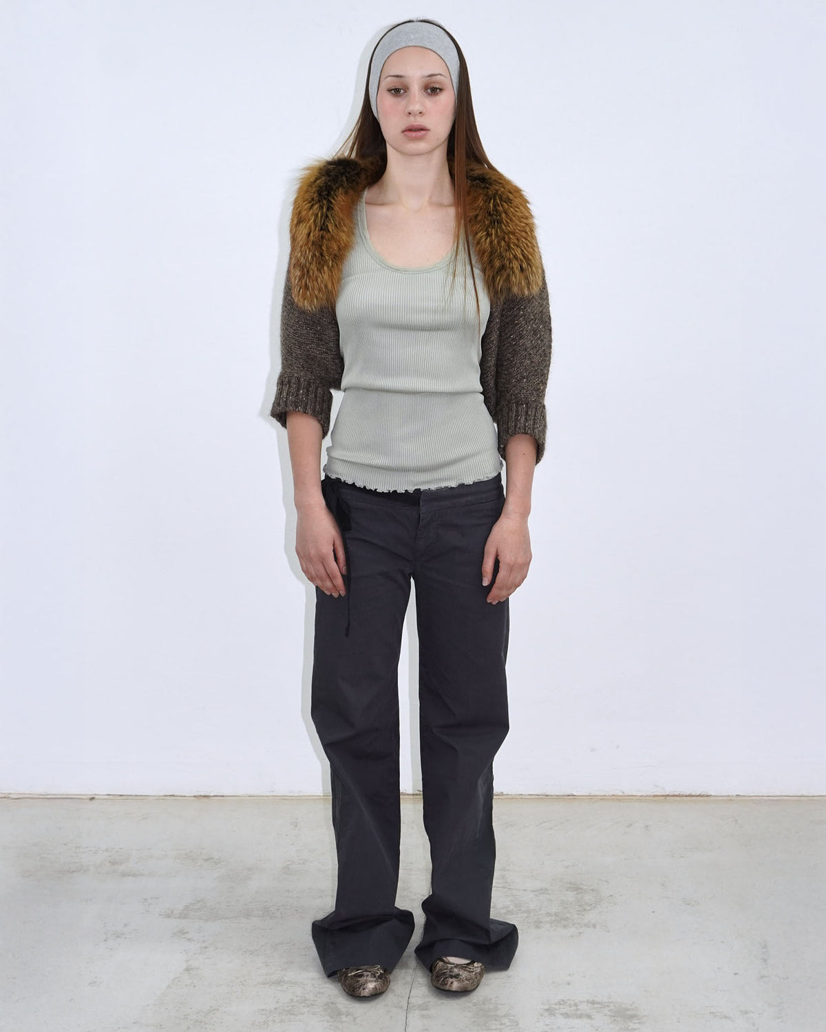 brown mohair wool bolero with fur