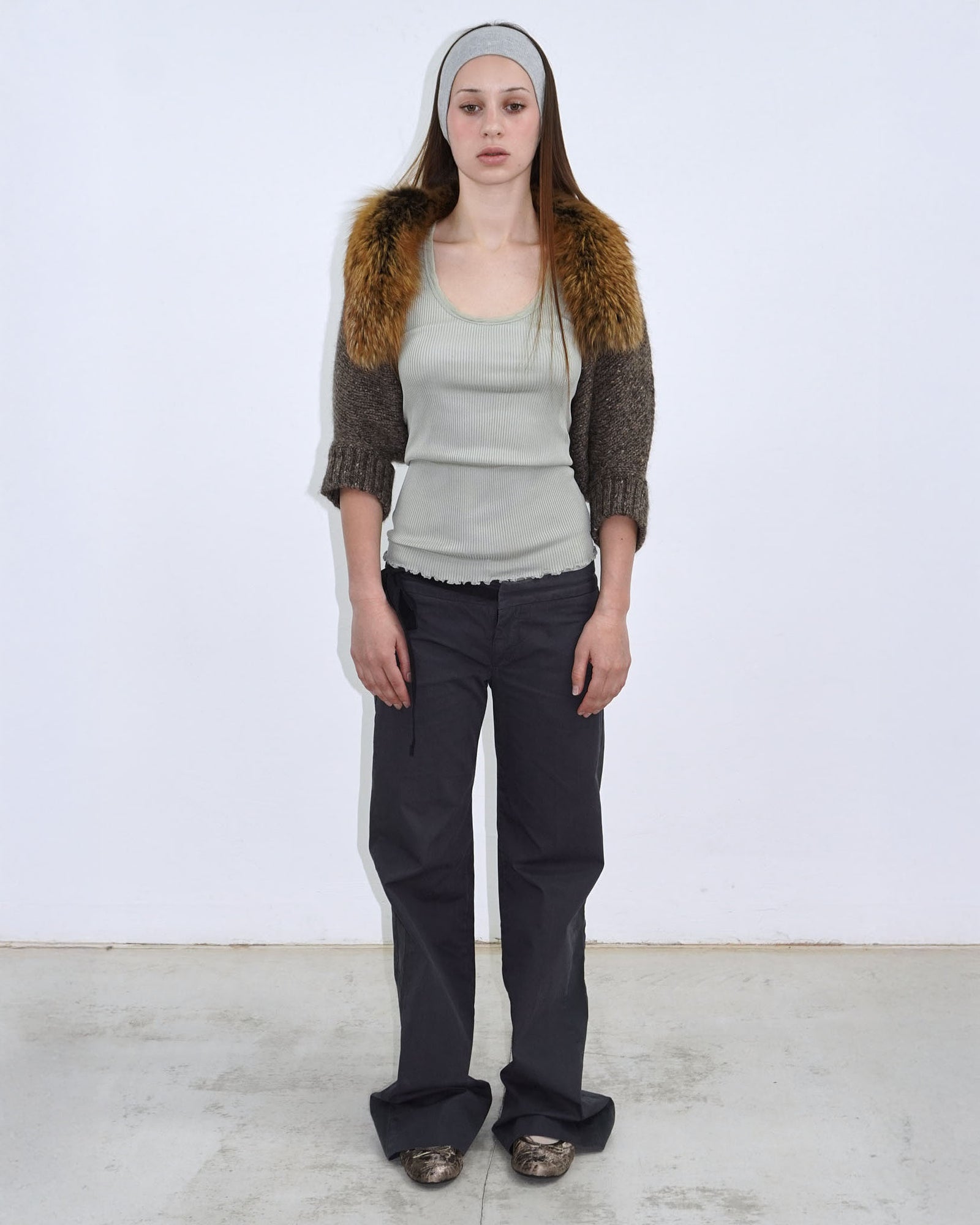 brown mohair wool bolero with fur