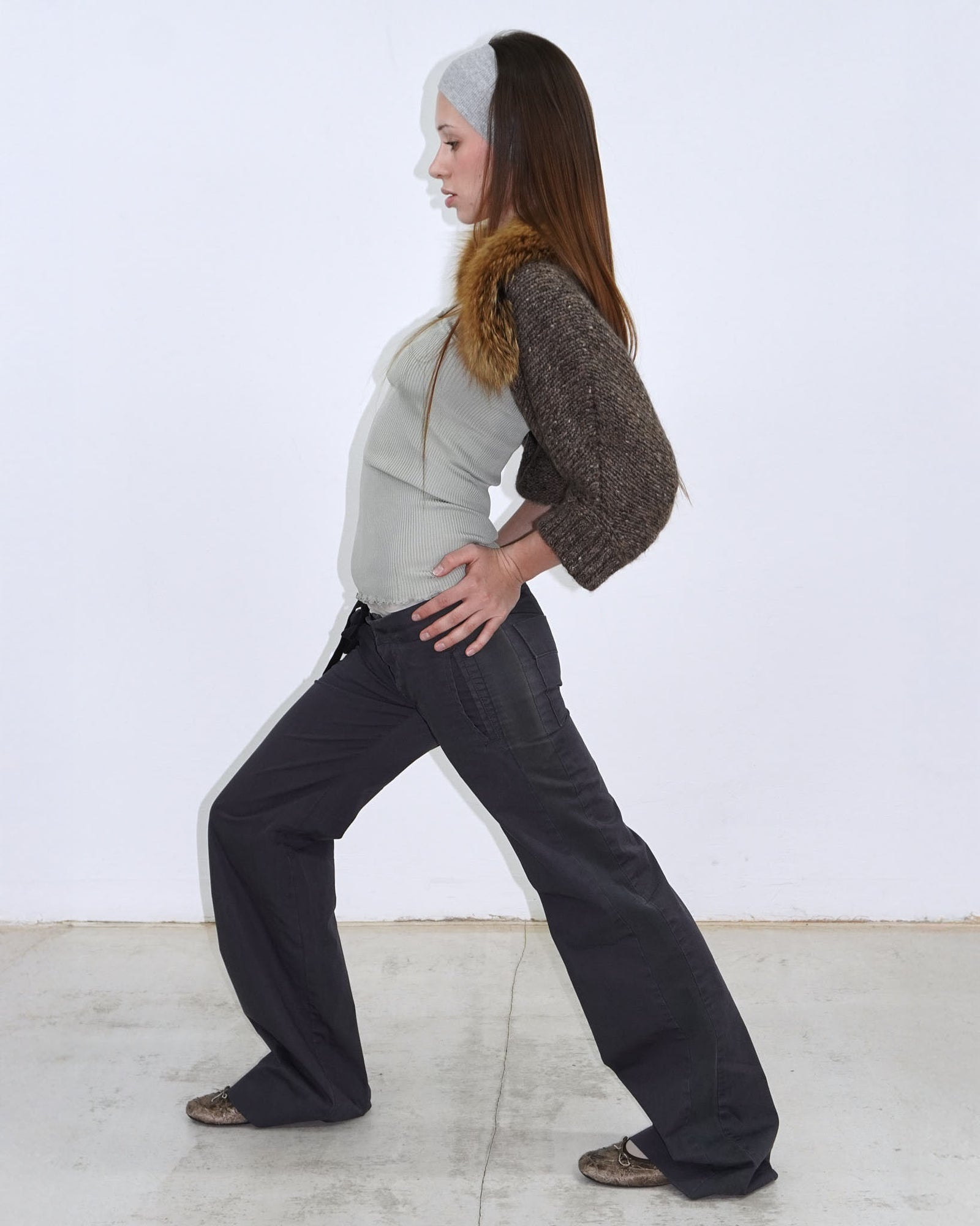 brown mohair wool bolero with fur