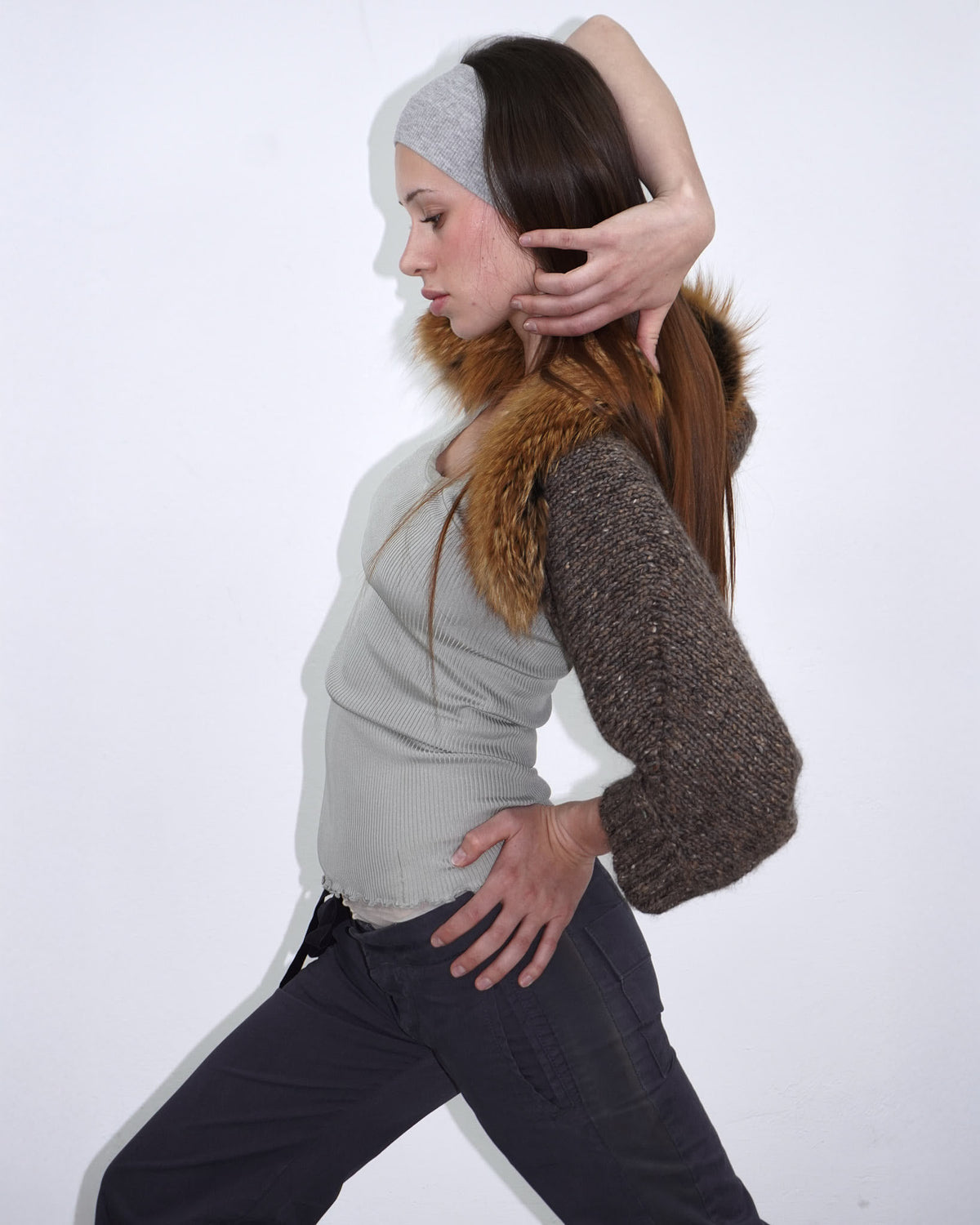 brown mohair wool bolero with fur