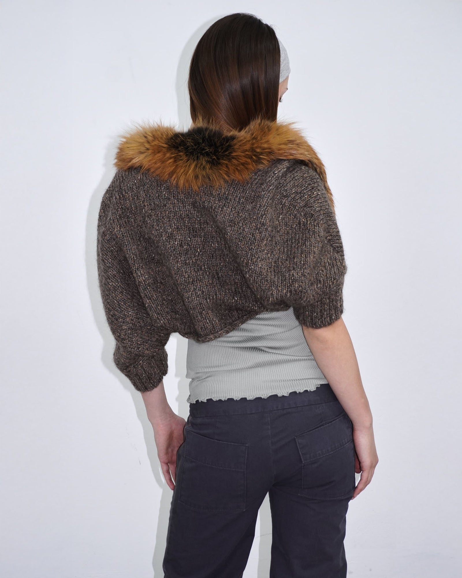 brown mohair wool bolero with fur
