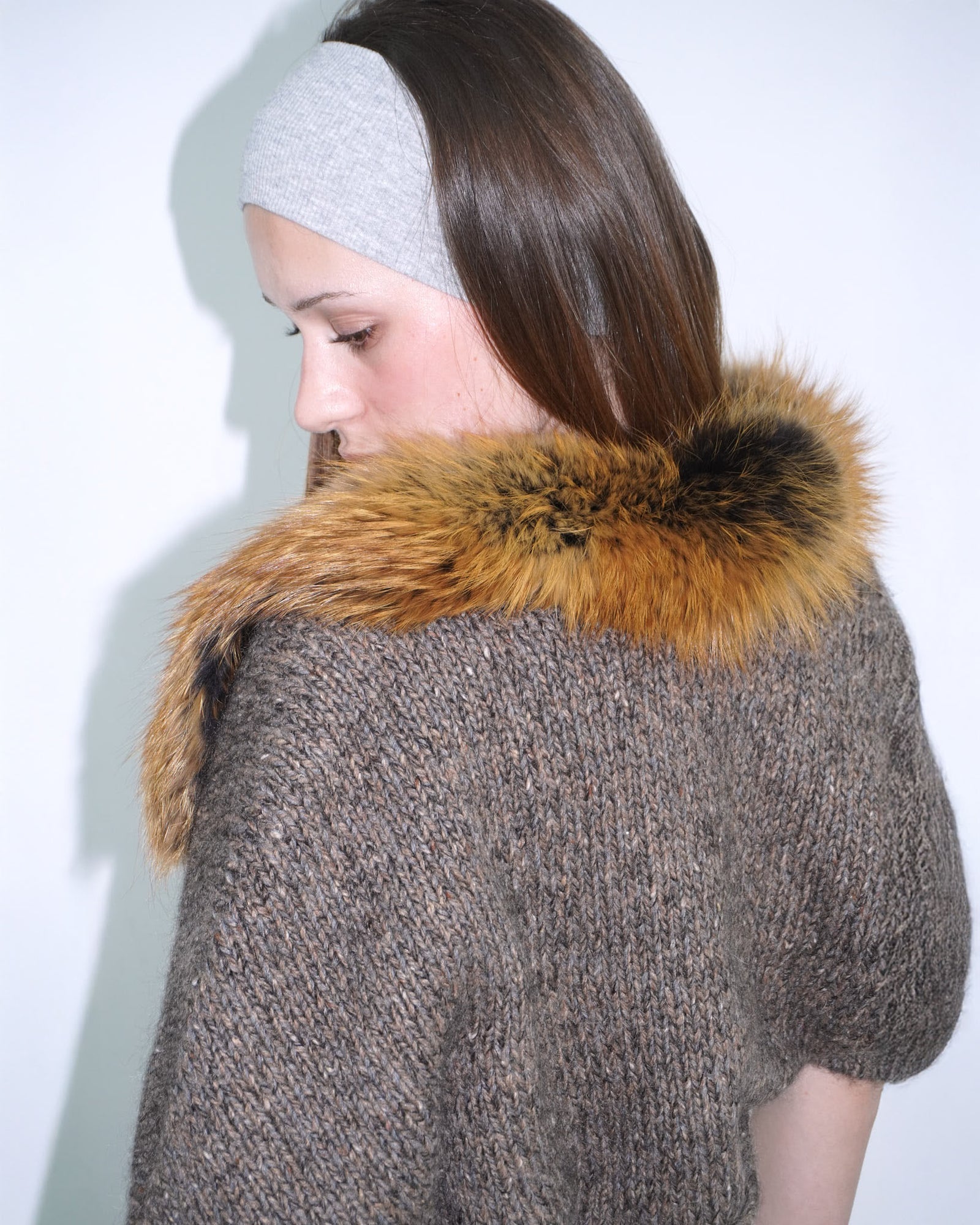 brown mohair wool bolero with fur