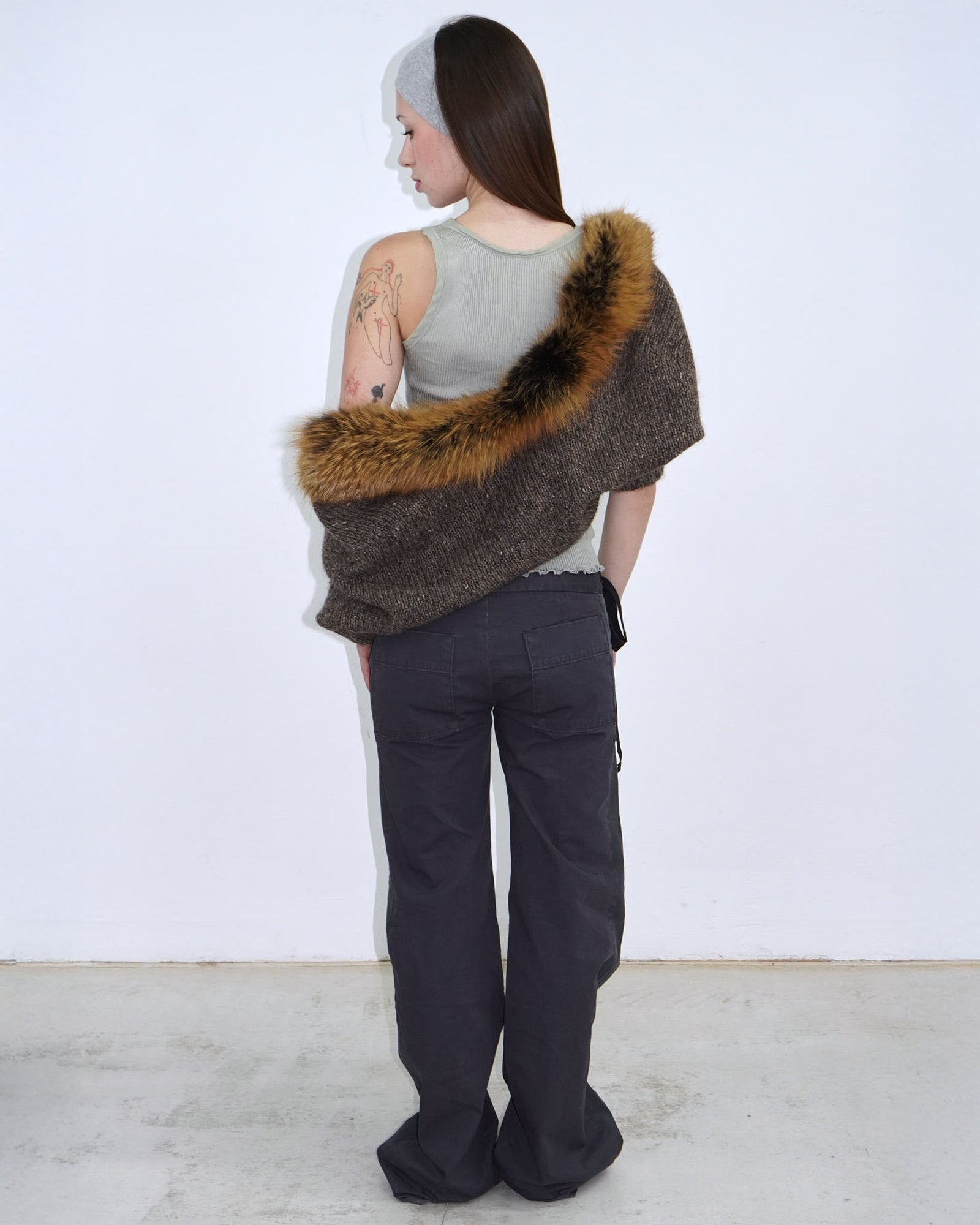 brown mohair wool bolero with fur