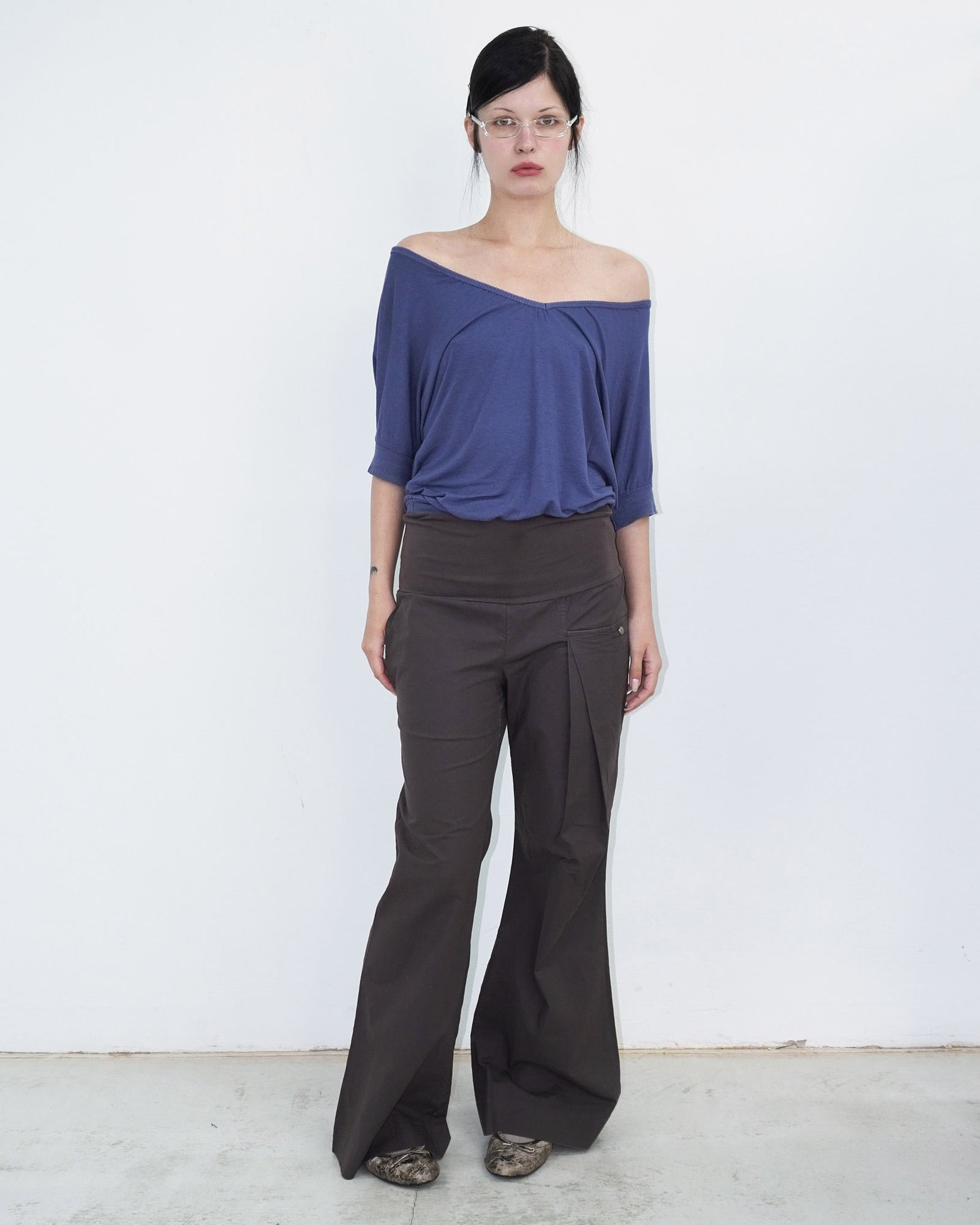brown/deep purple wide leg pants