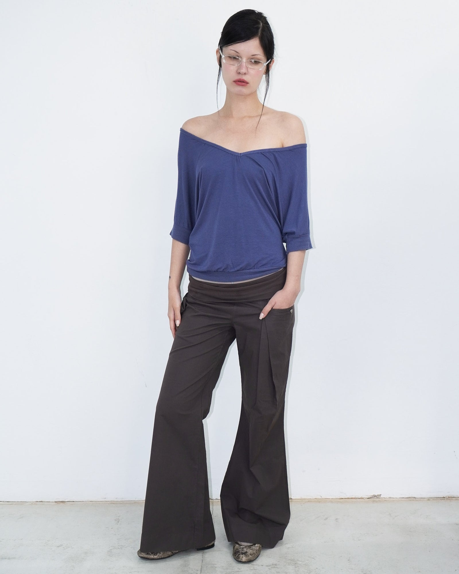 brown/deep purple wide leg pants