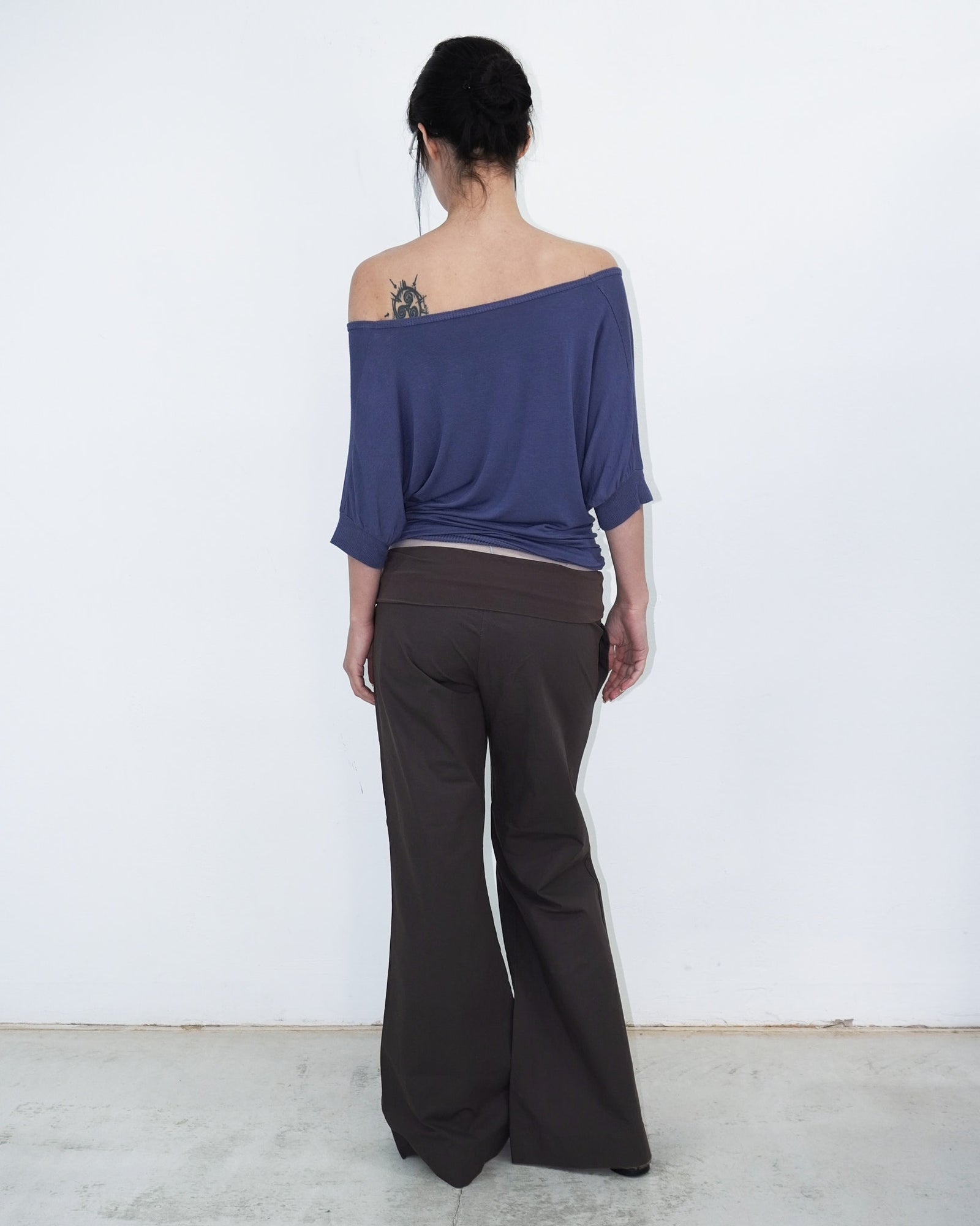 brown/deep purple wide leg pants