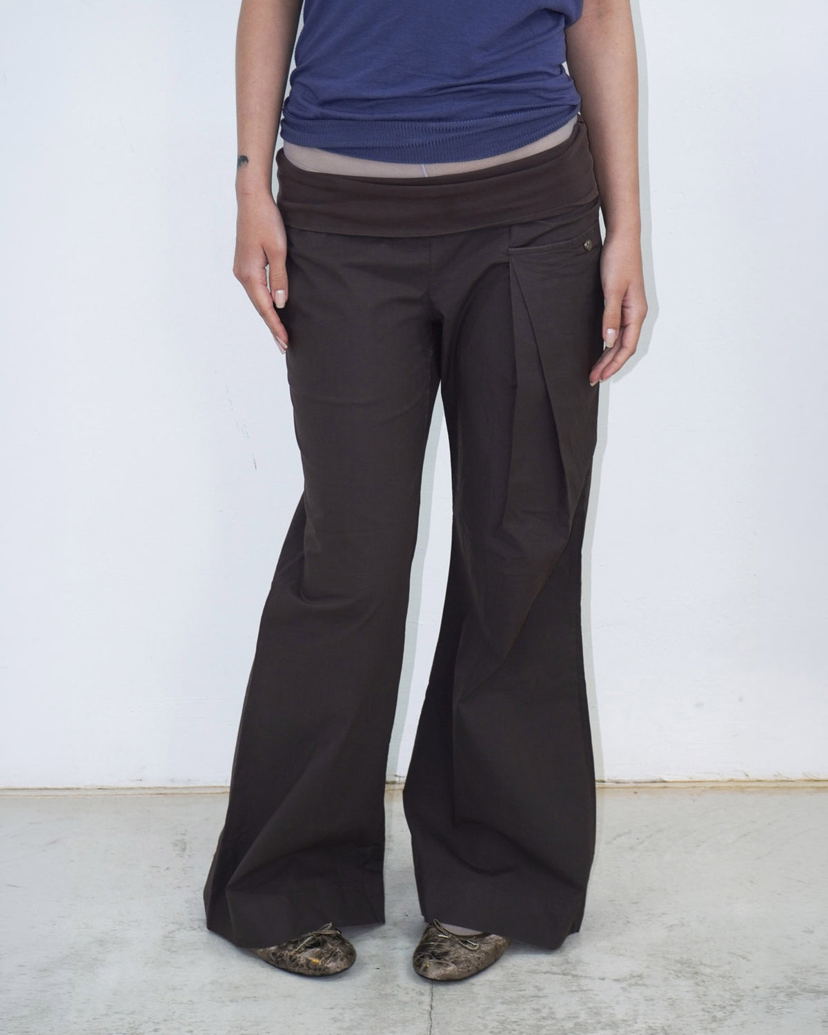 brown/deep purple wide leg pants