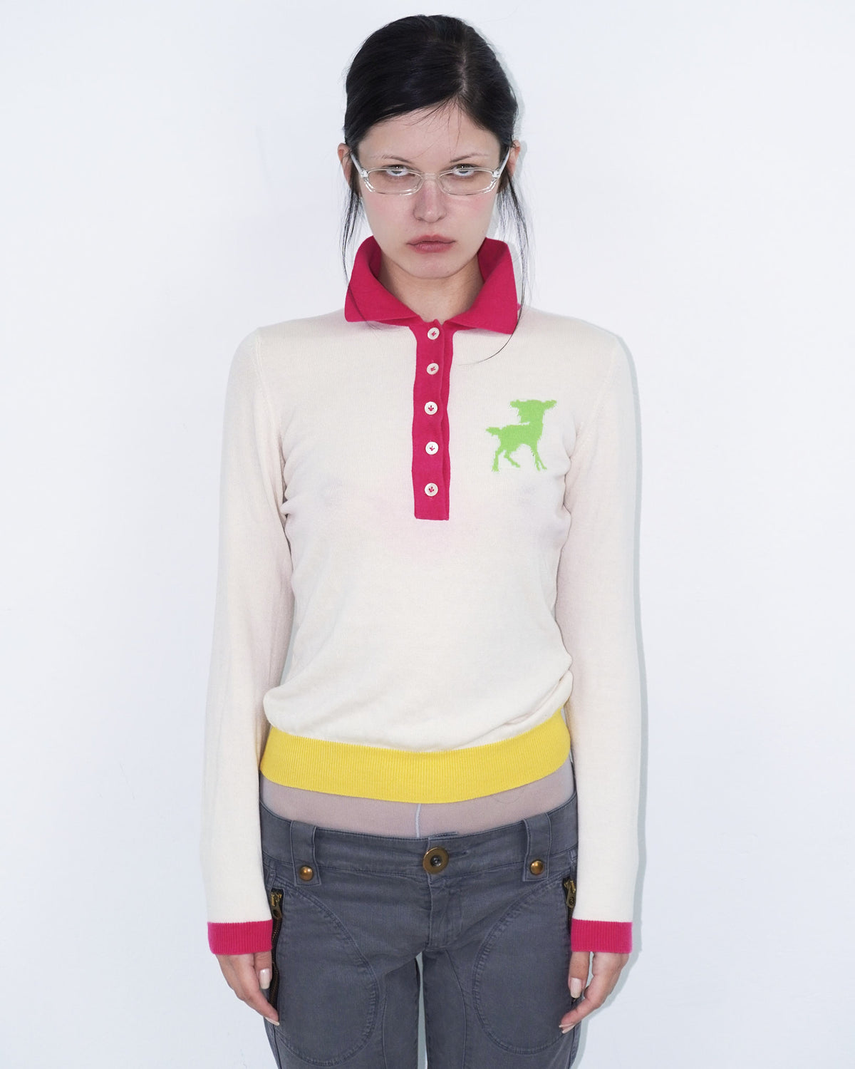 cashmere knit polo with deer