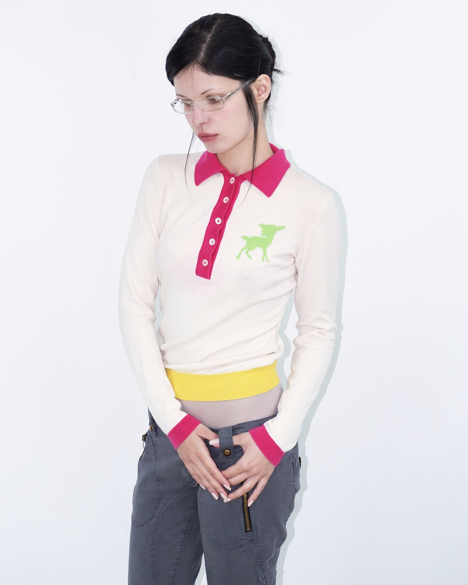 cashmere knit polo with deer