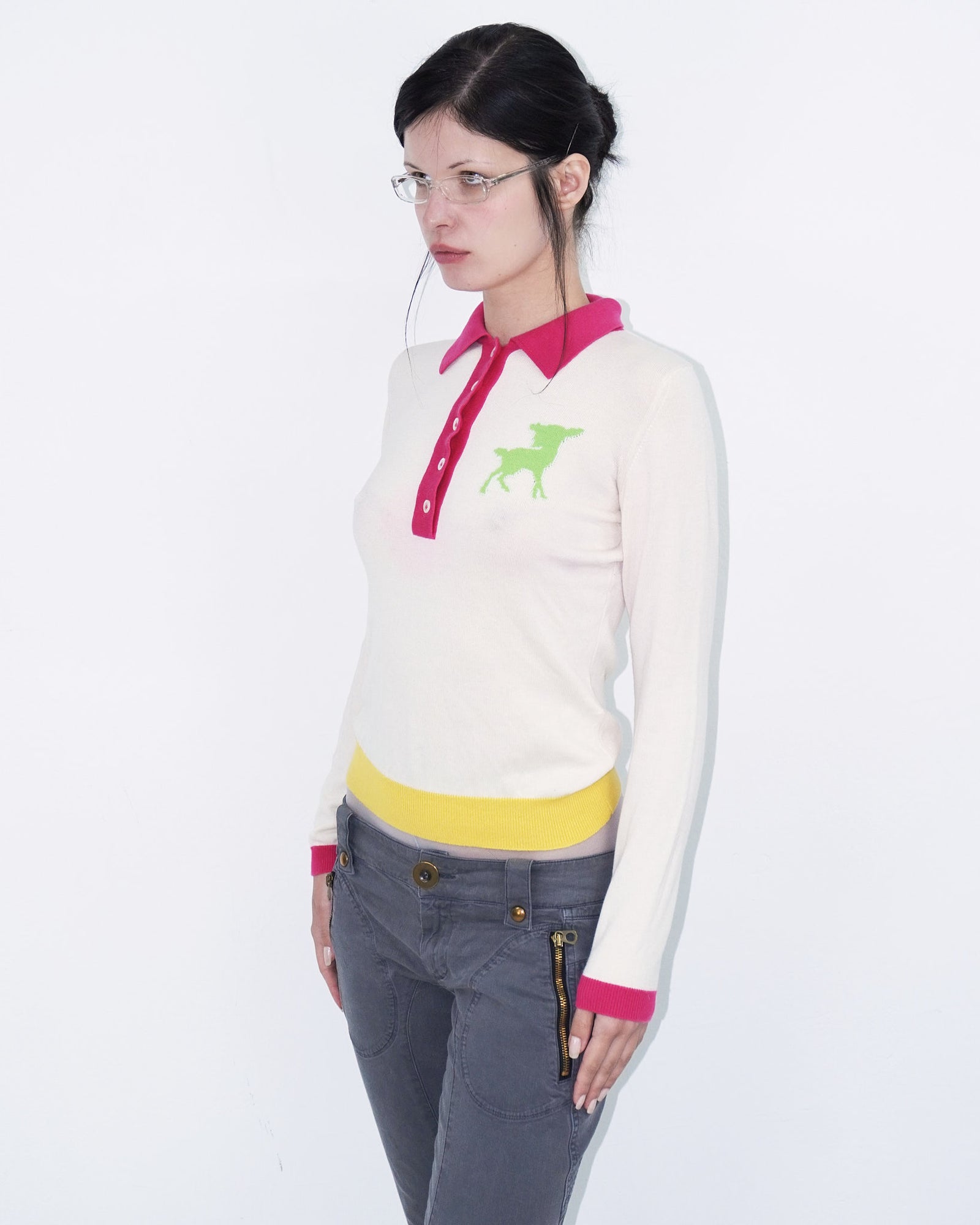 cashmere knit polo with deer