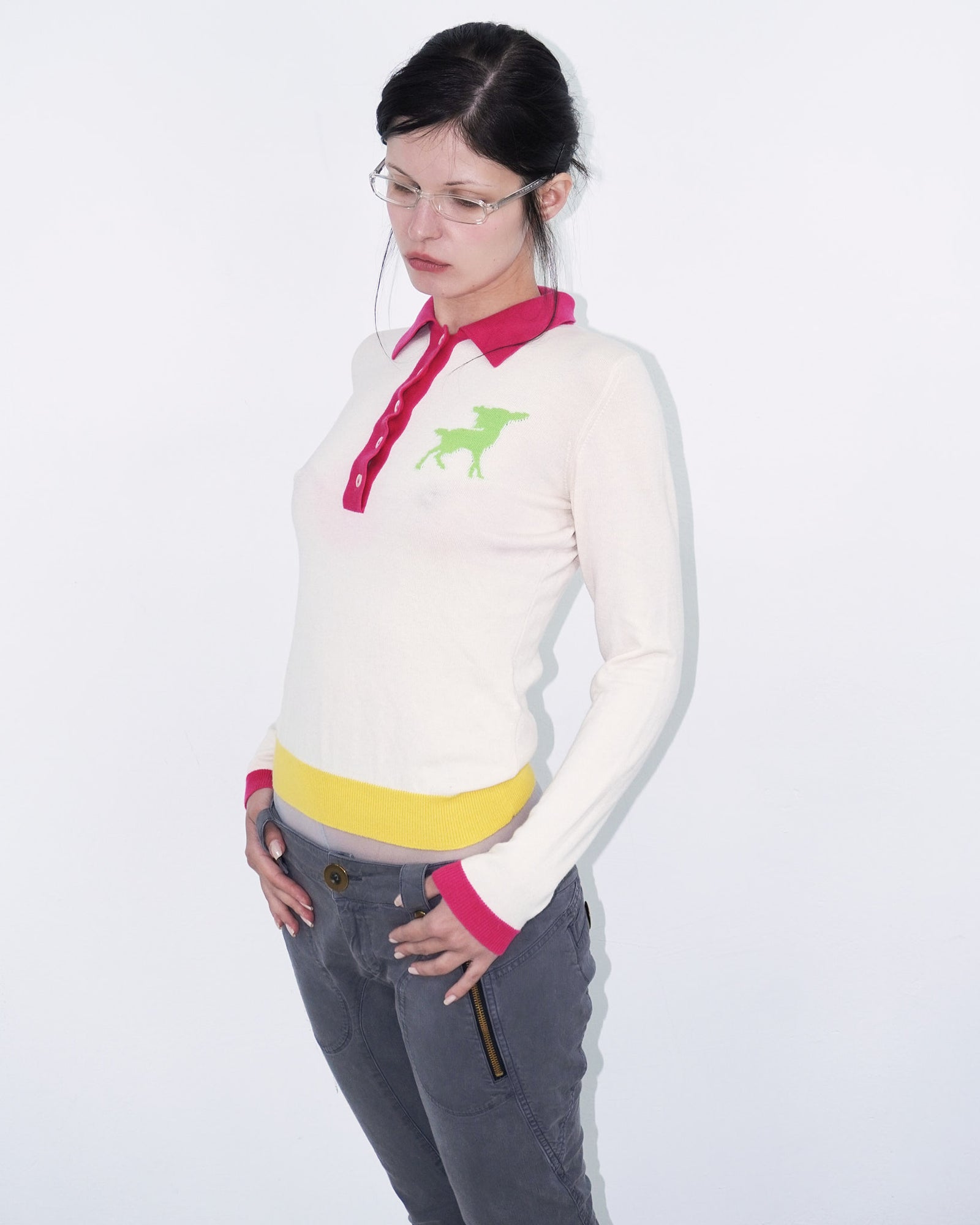 cashmere knit polo with deer