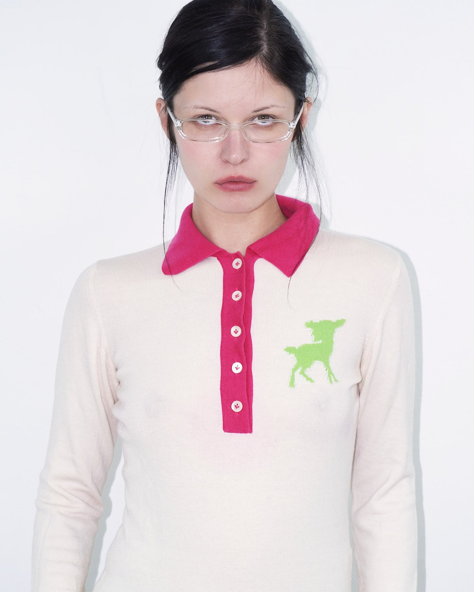 cashmere knit polo with deer