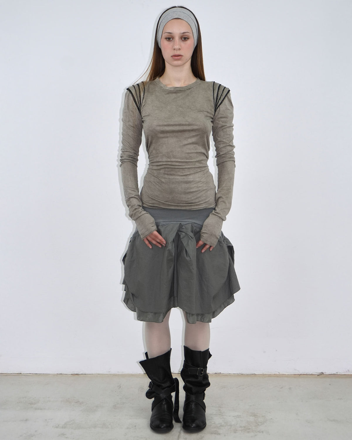 cool grey ballon silk skirt