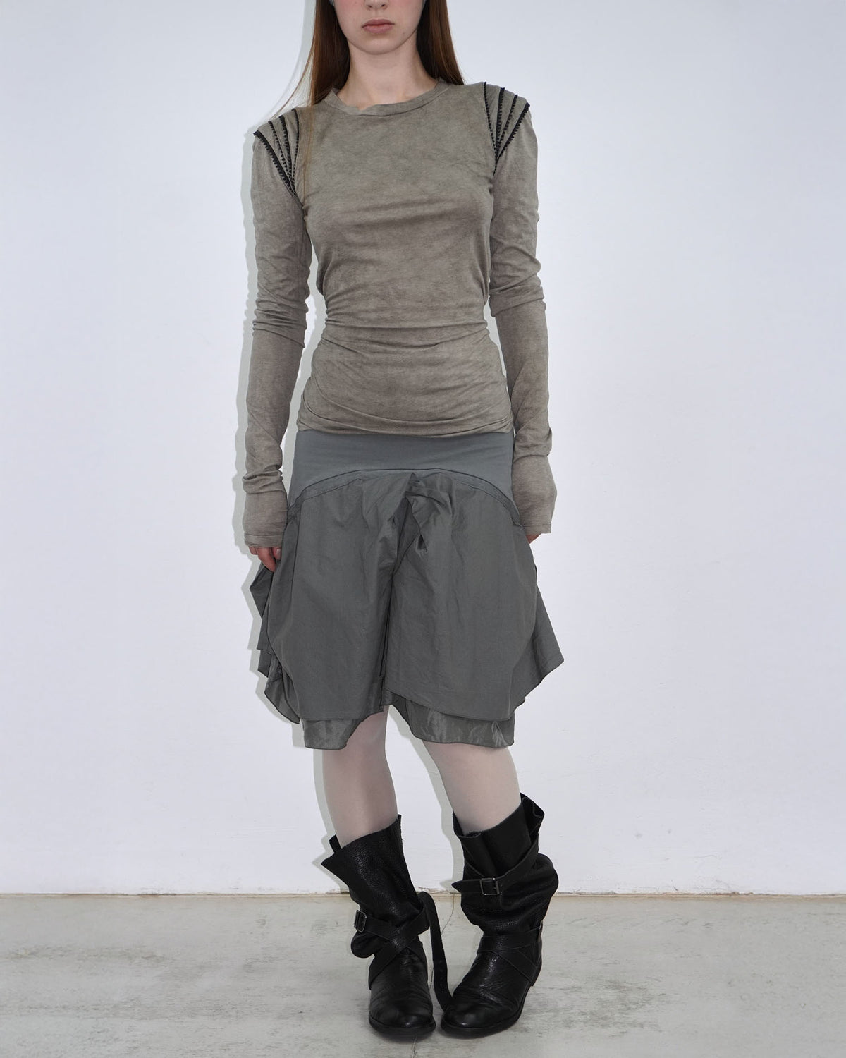 cool grey ballon silk skirt