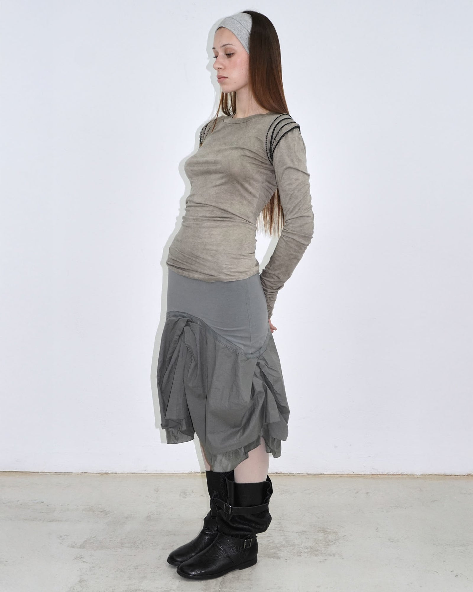 cool grey ballon silk skirt