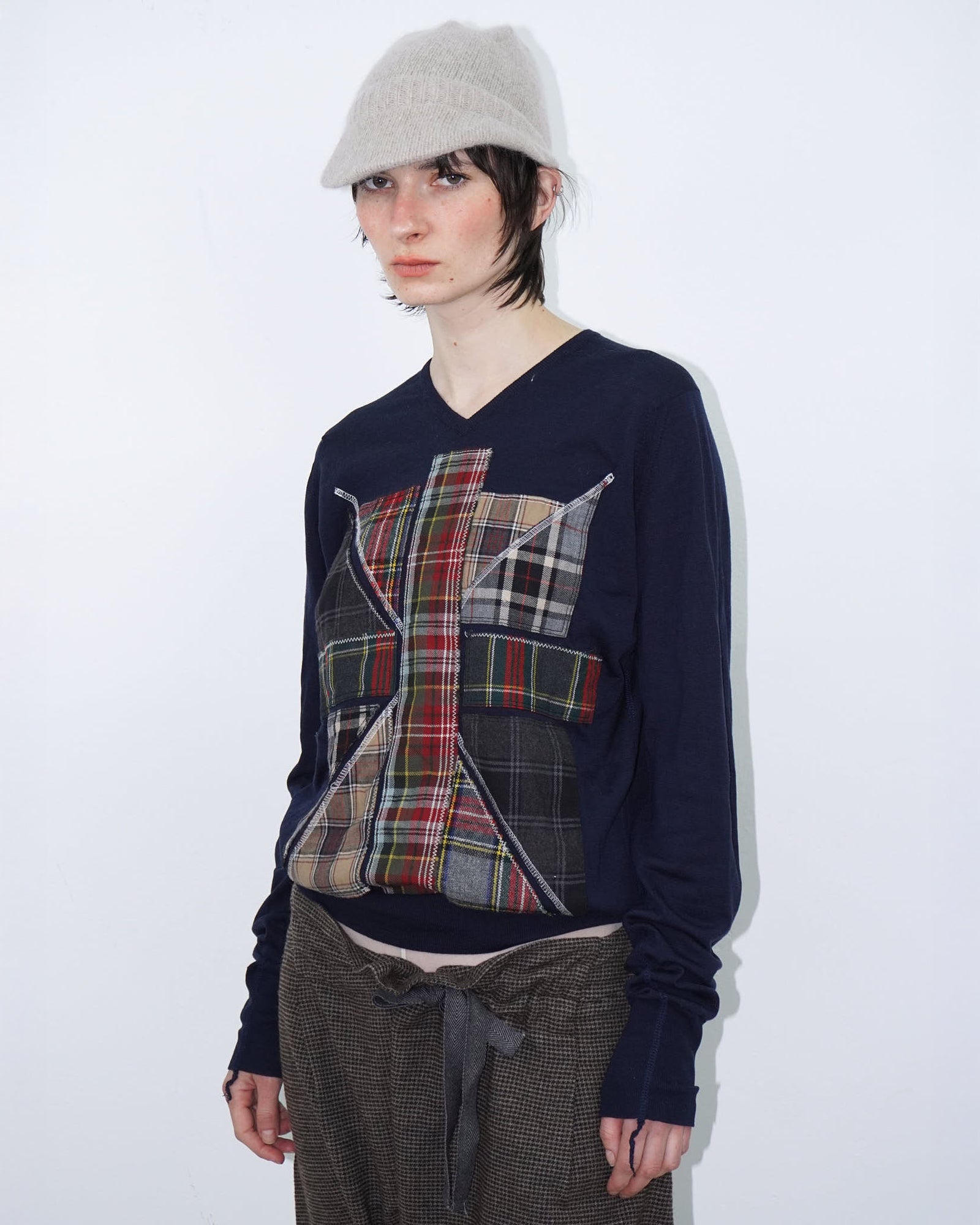 cream wool knit visor beanie