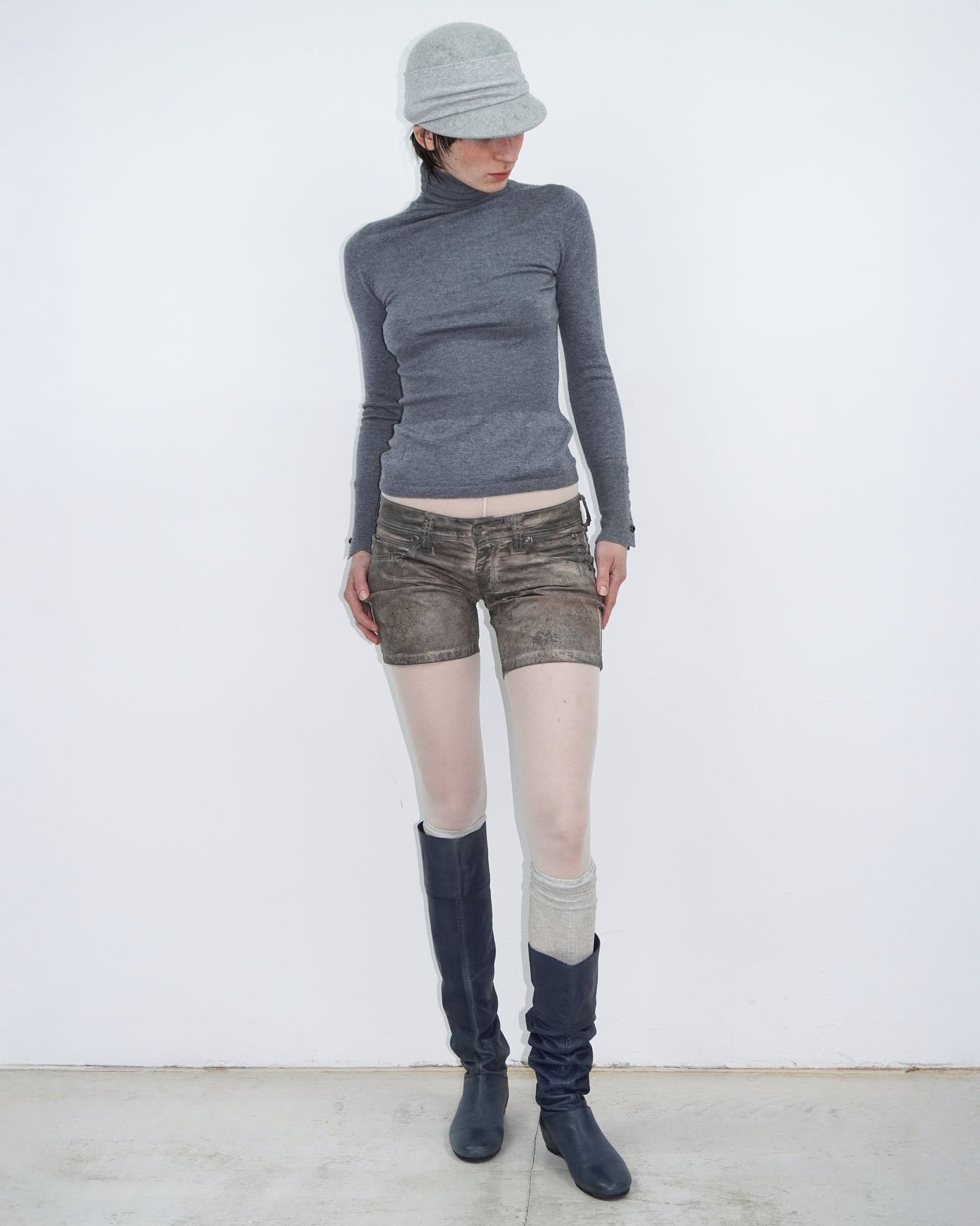 dark blue leather slouchy boots