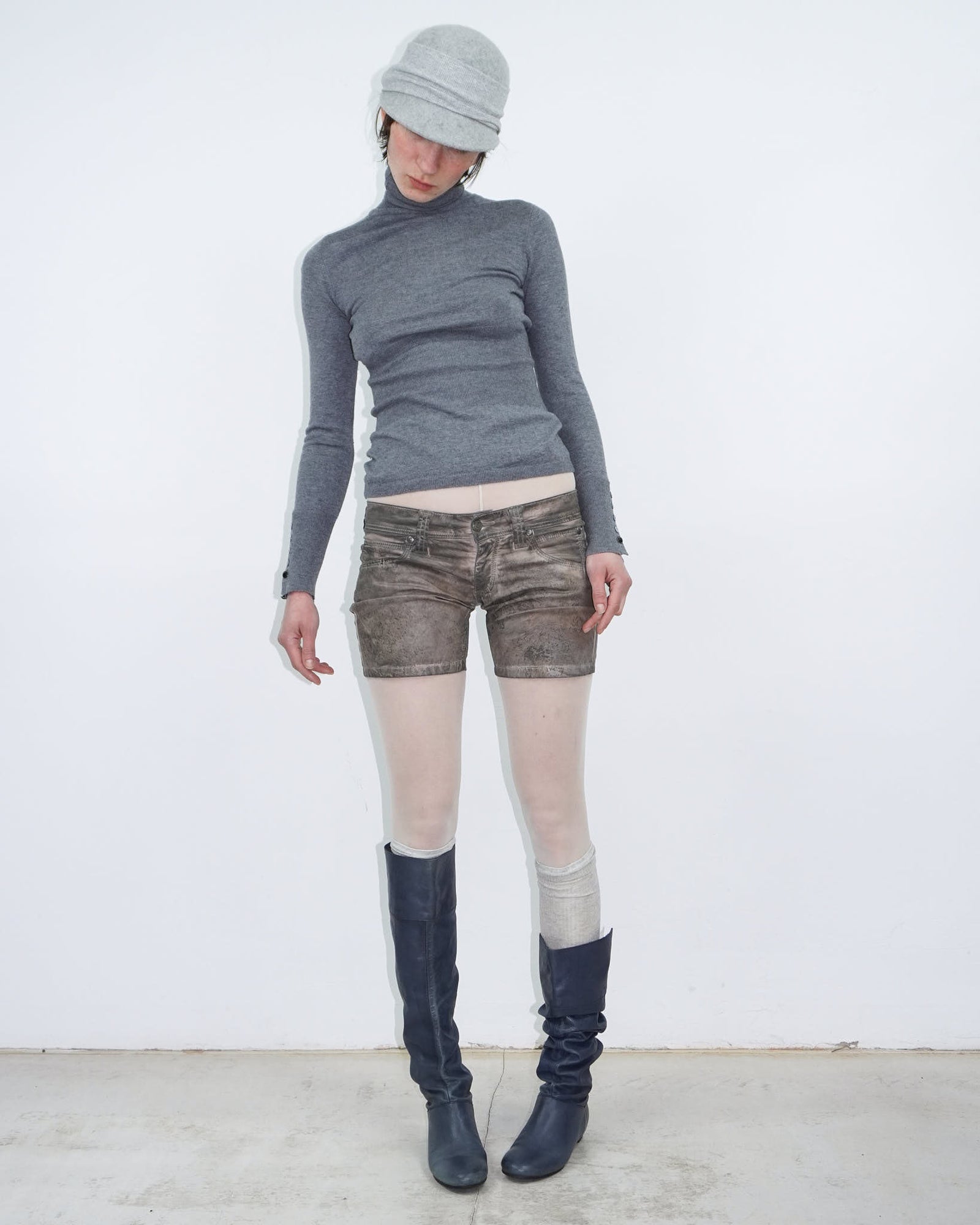 dark blue leather slouchy boots