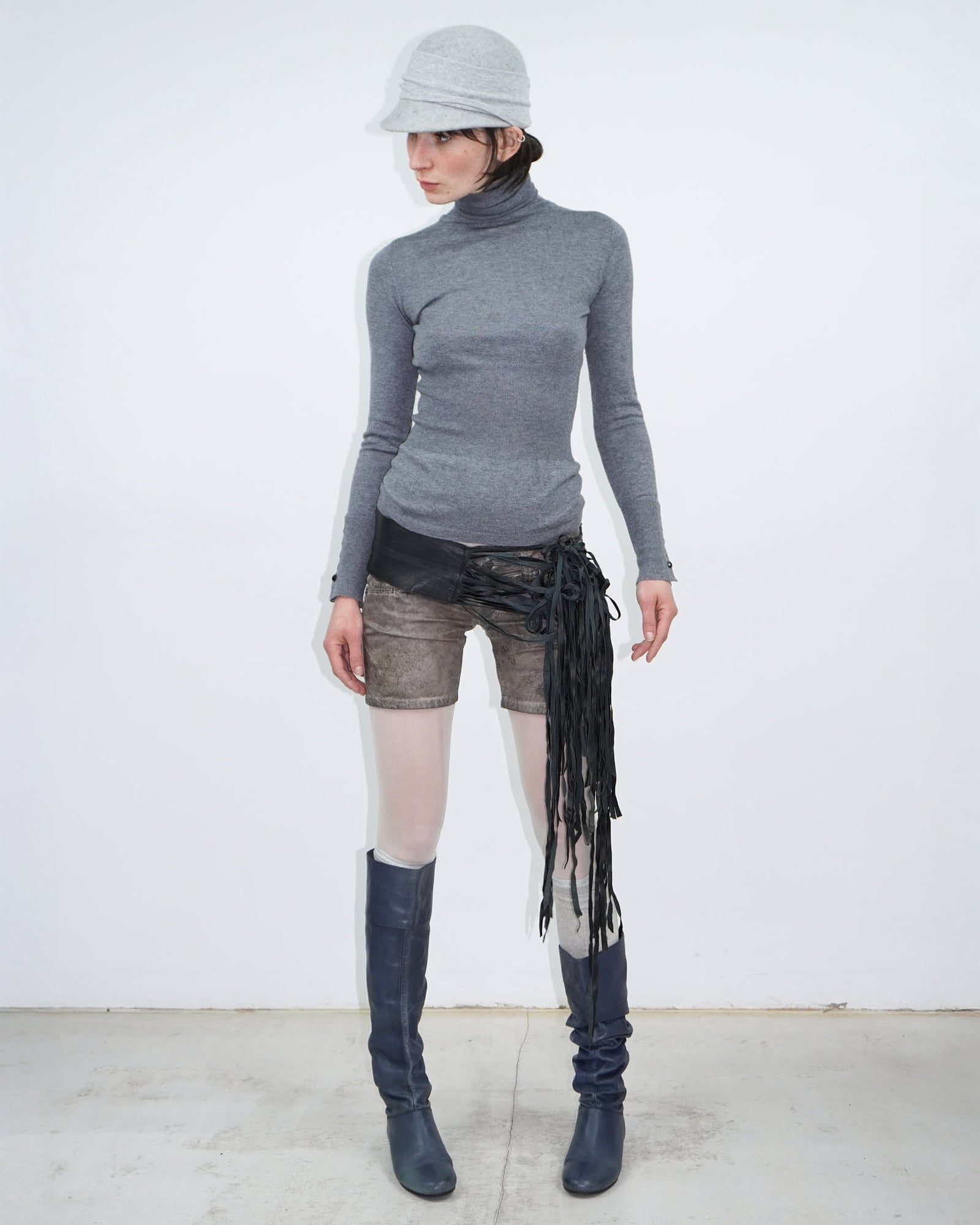 dark blue leather slouchy boots