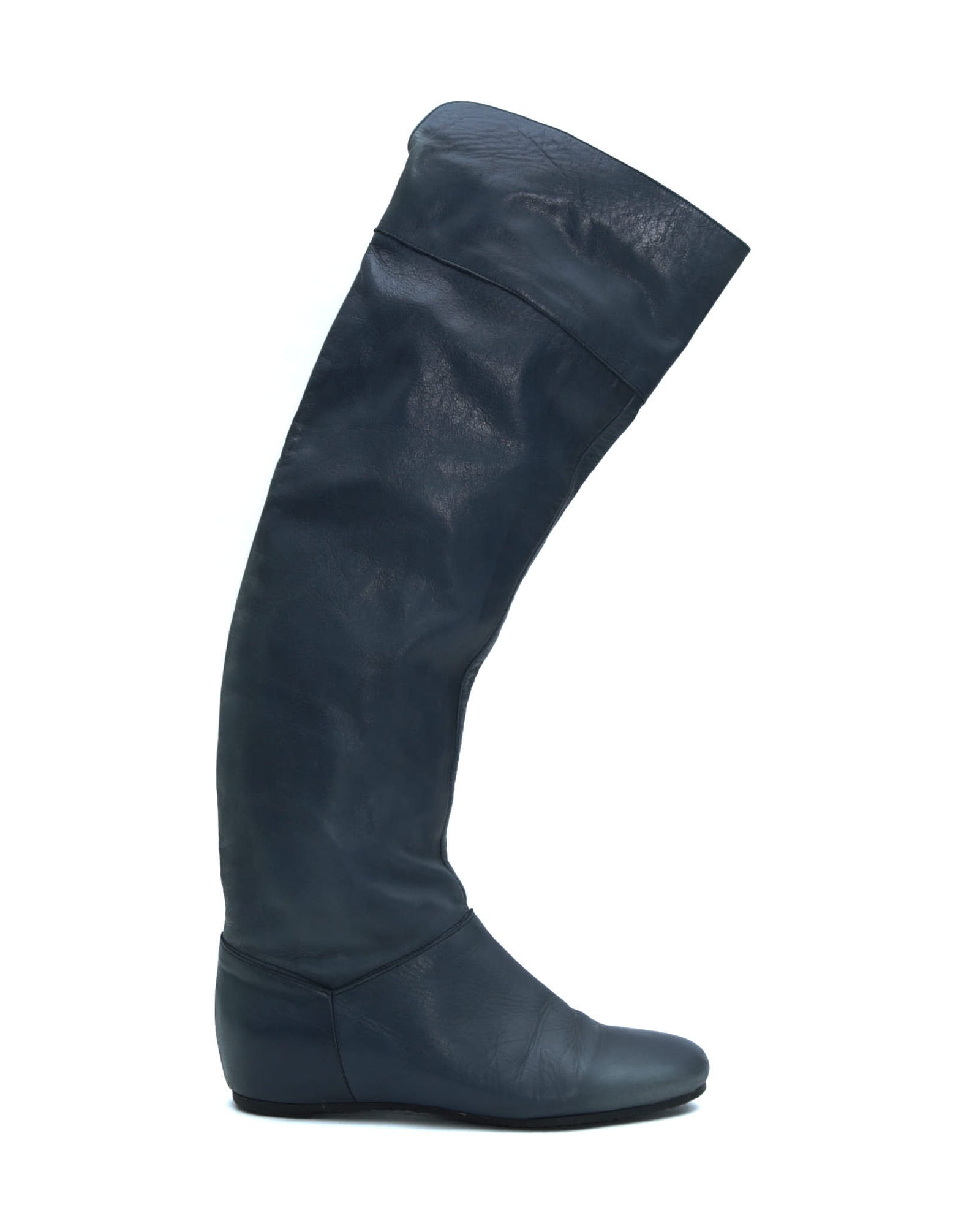 dark blue leather slouchy boots