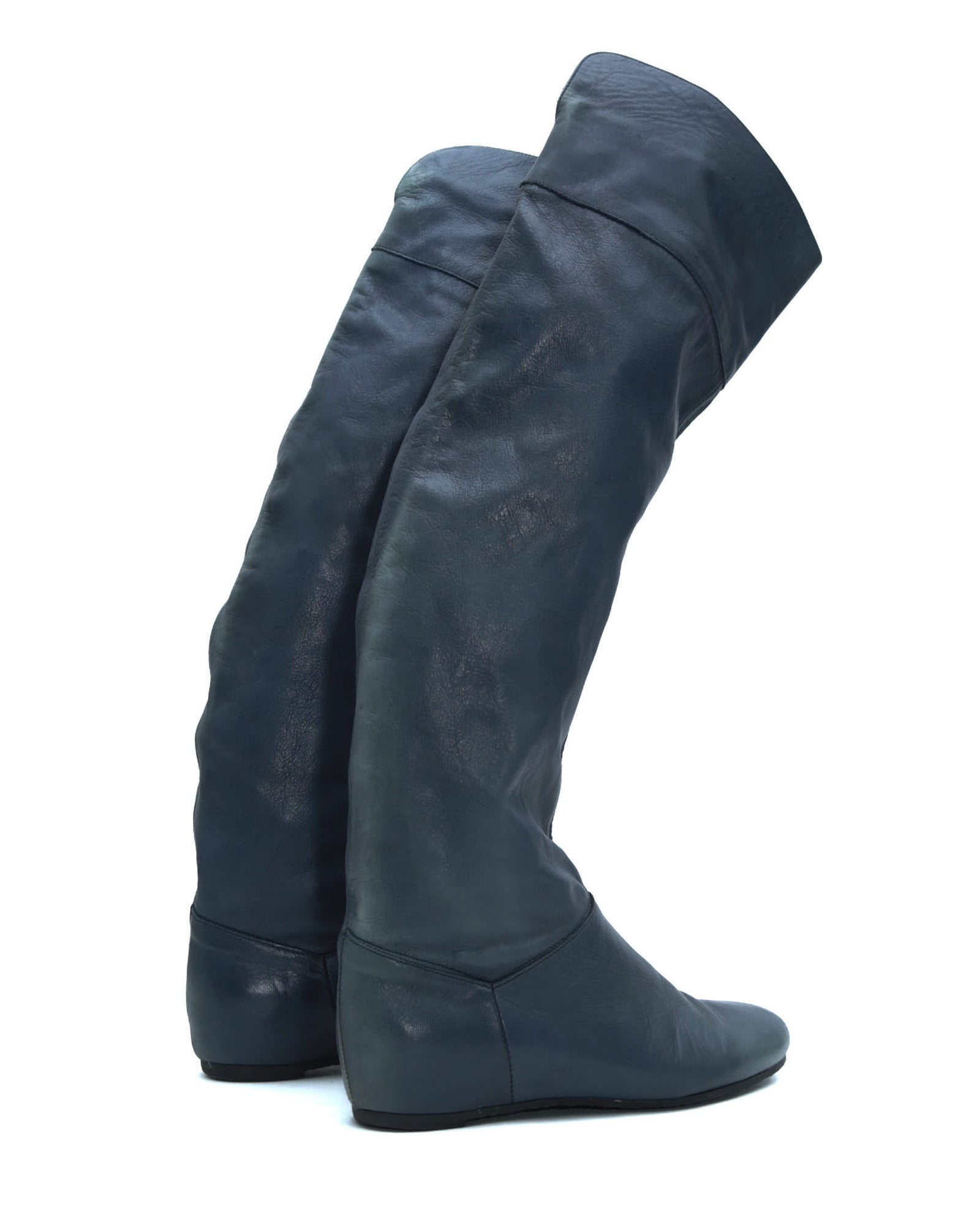 dark blue leather slouchy boots