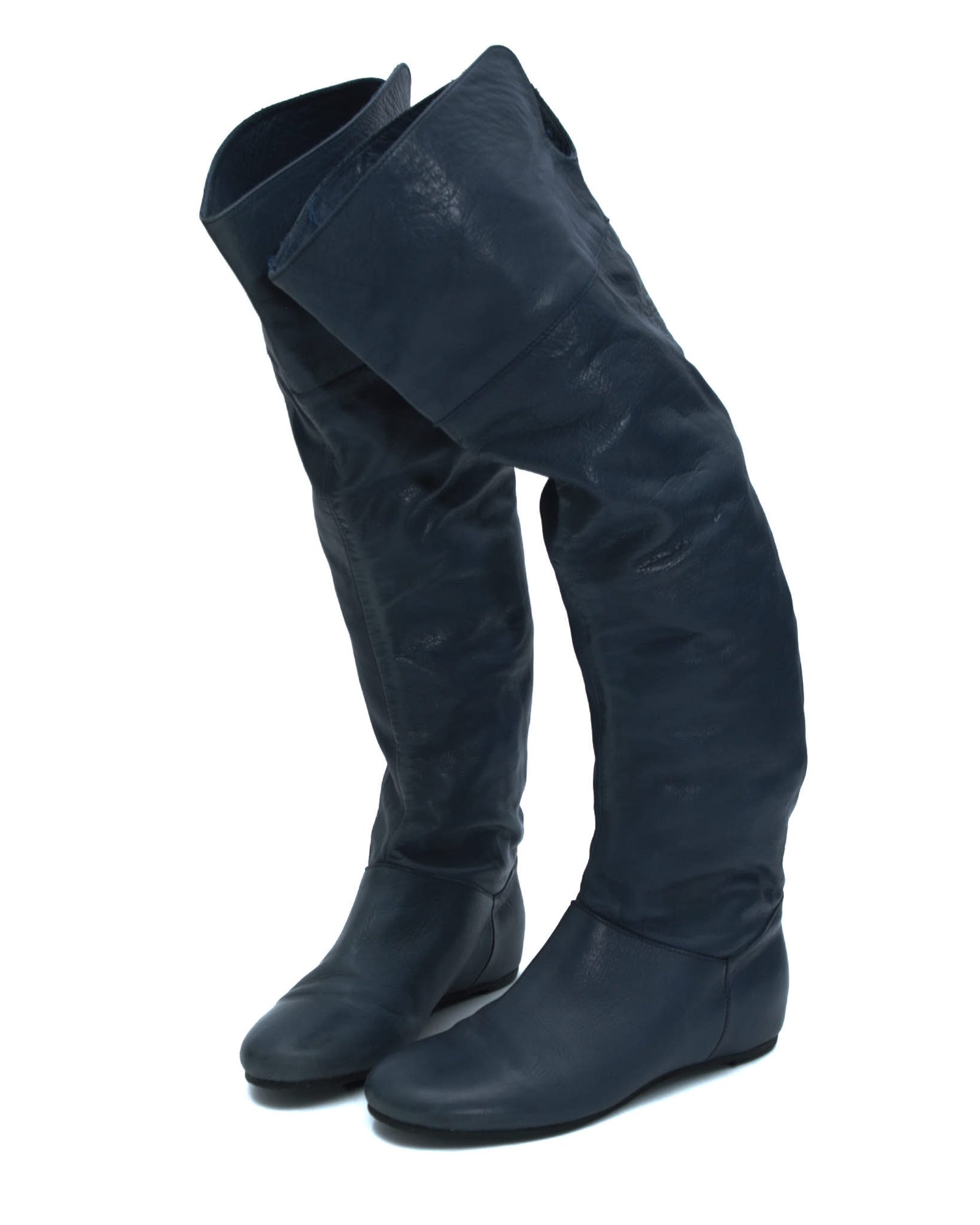 dark blue leather slouchy boots