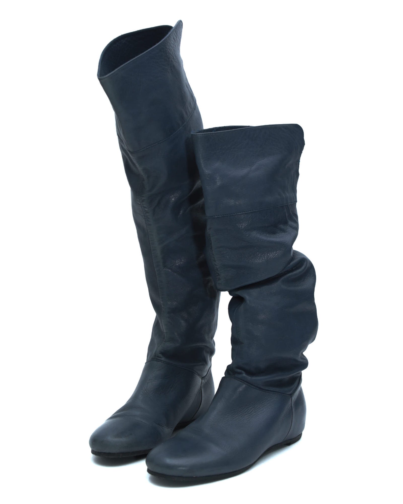 dark blue leather slouchy boots