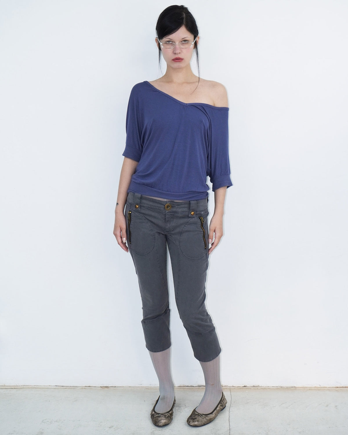 dark grey capri pants with button details