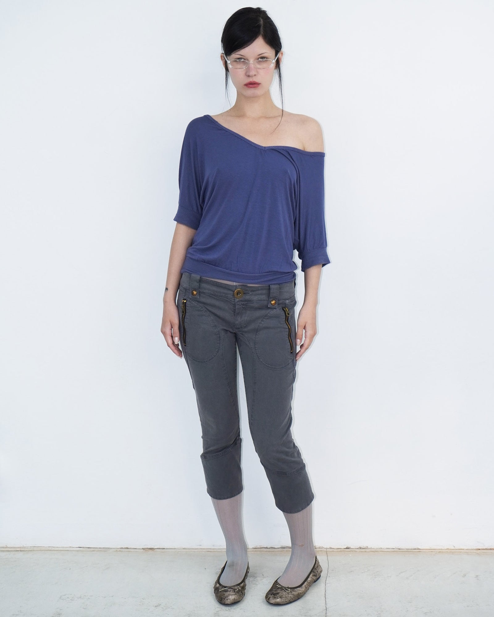 dark grey capri pants with button details