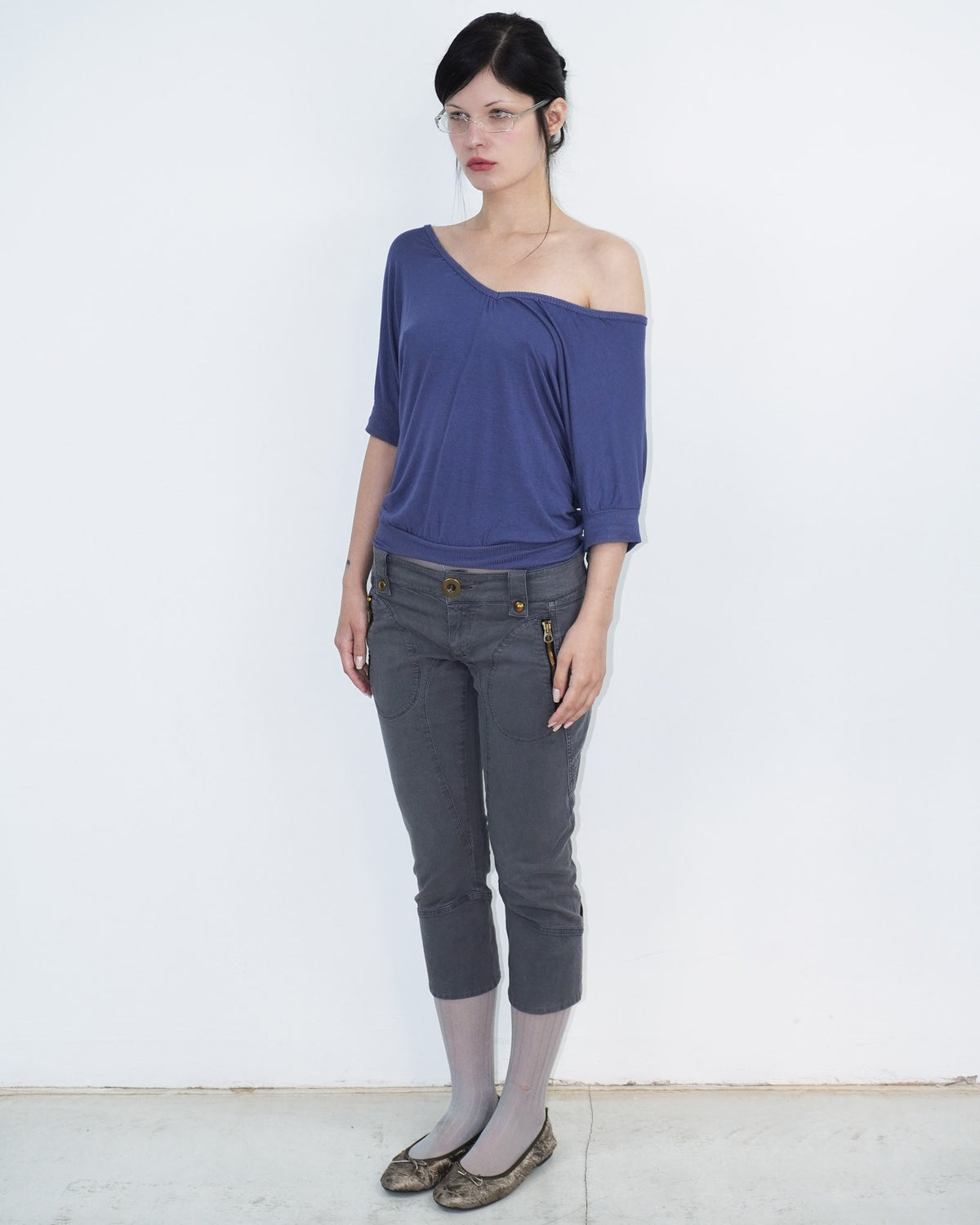 dark grey capri pants with button details