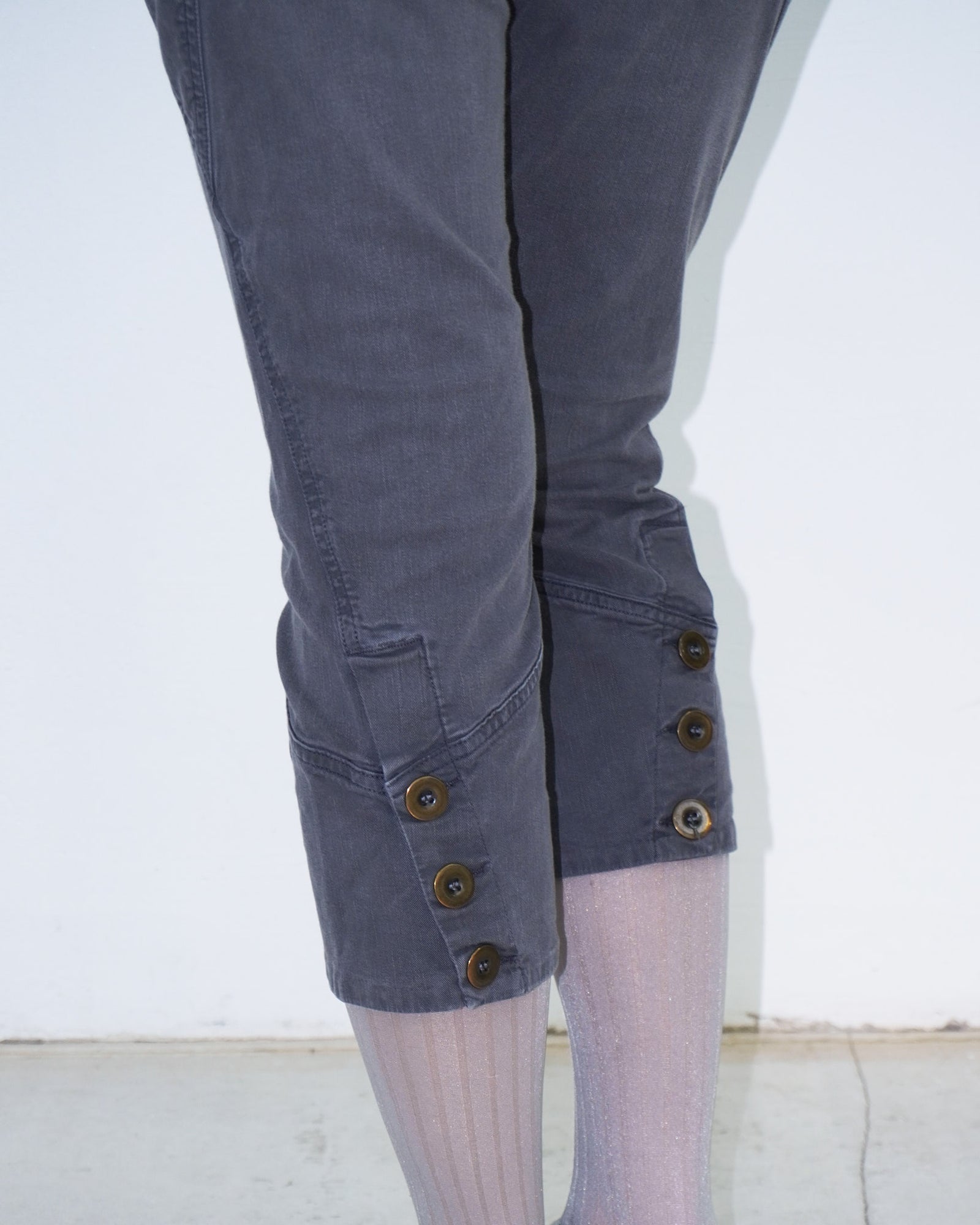 dark grey capri pants with button details