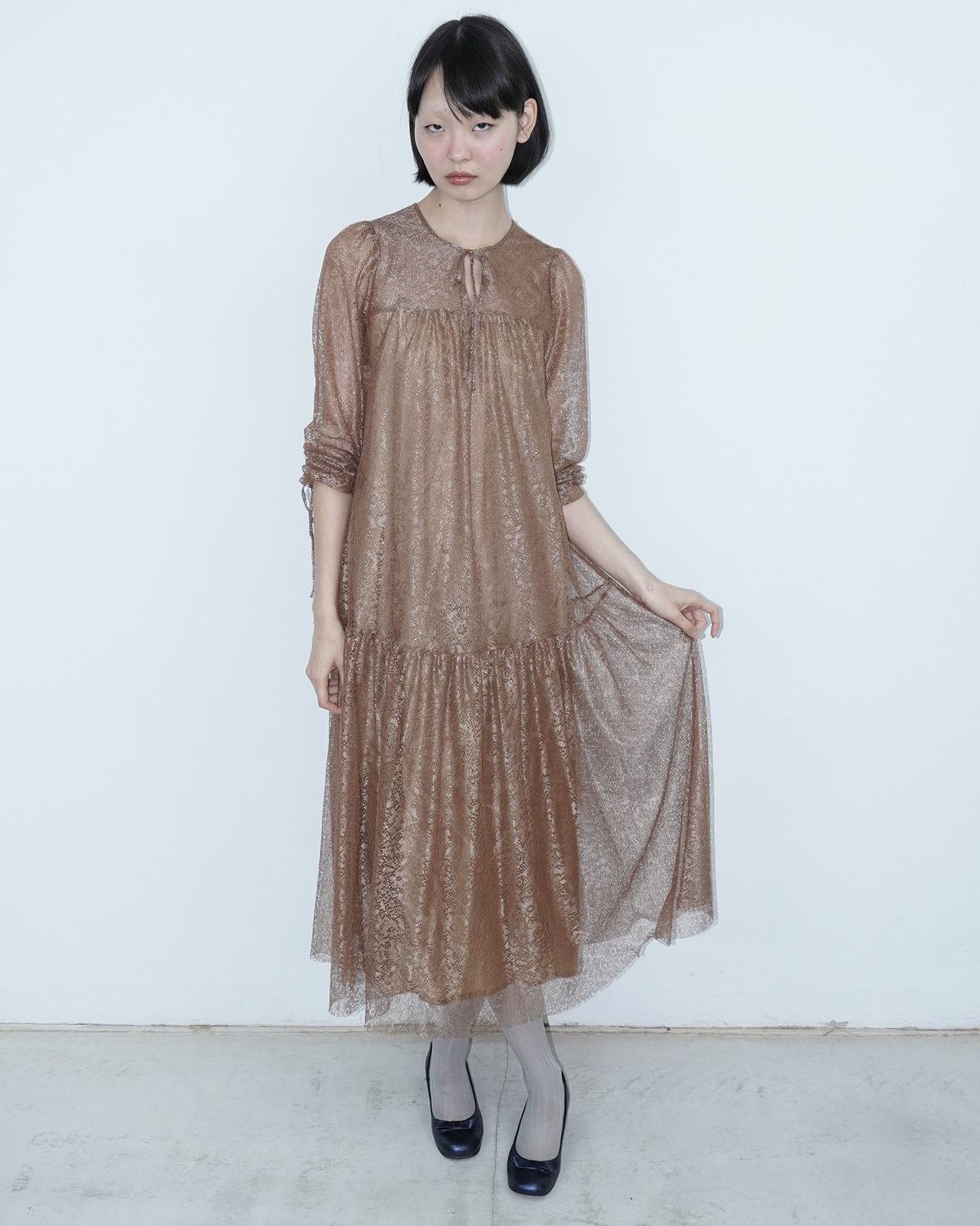 gold lace two-piece dress