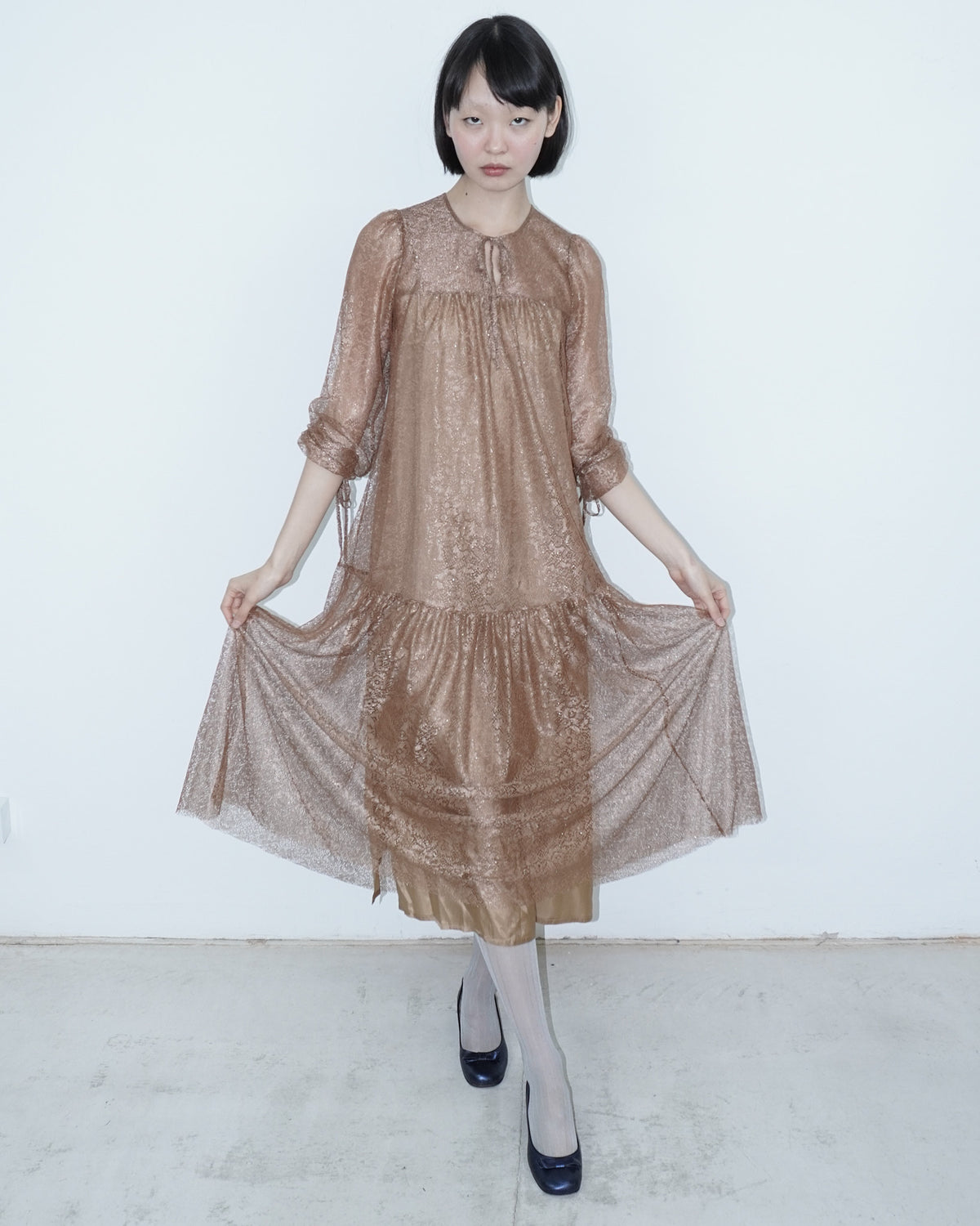 gold lace two-piece dress