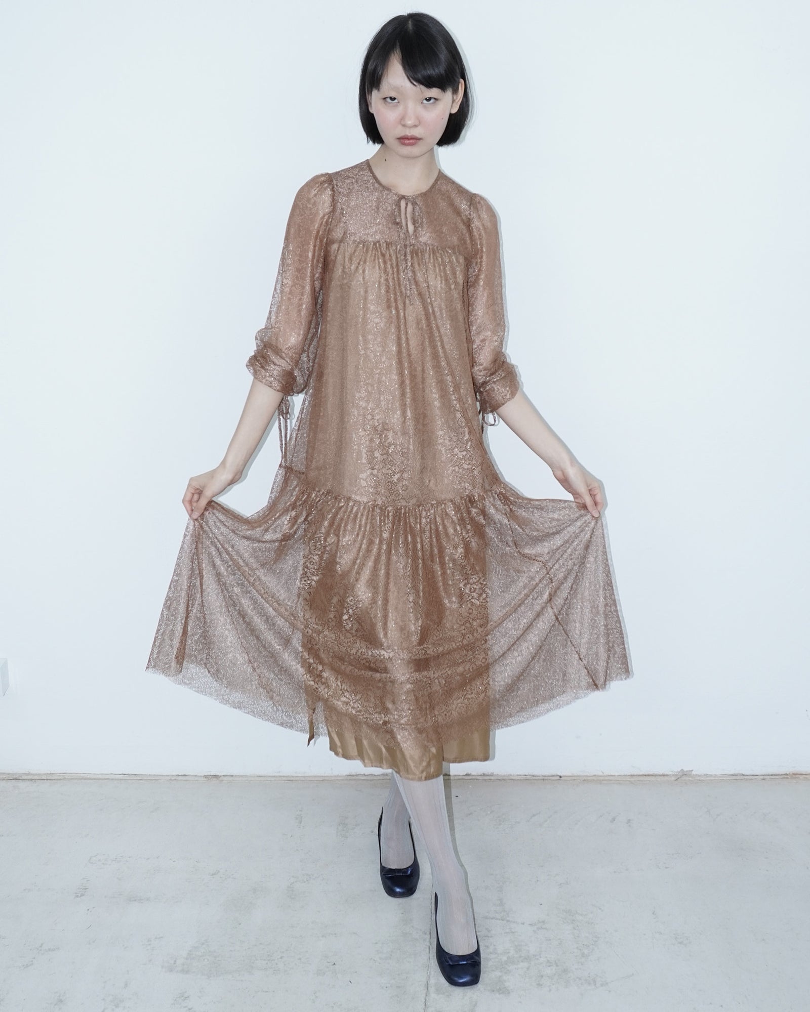 gold lace two-piece dress