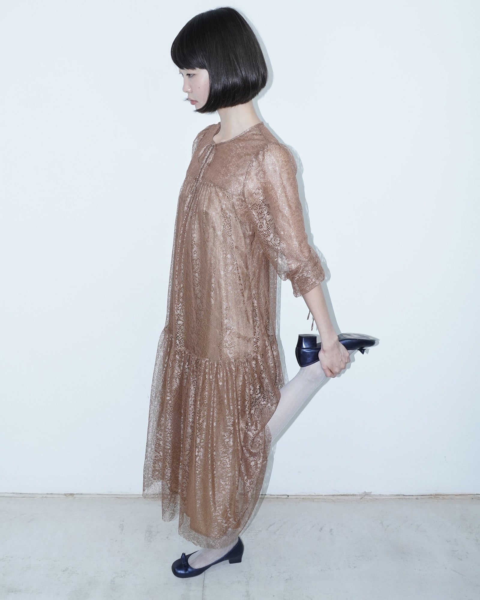 gold lace two-piece dress
