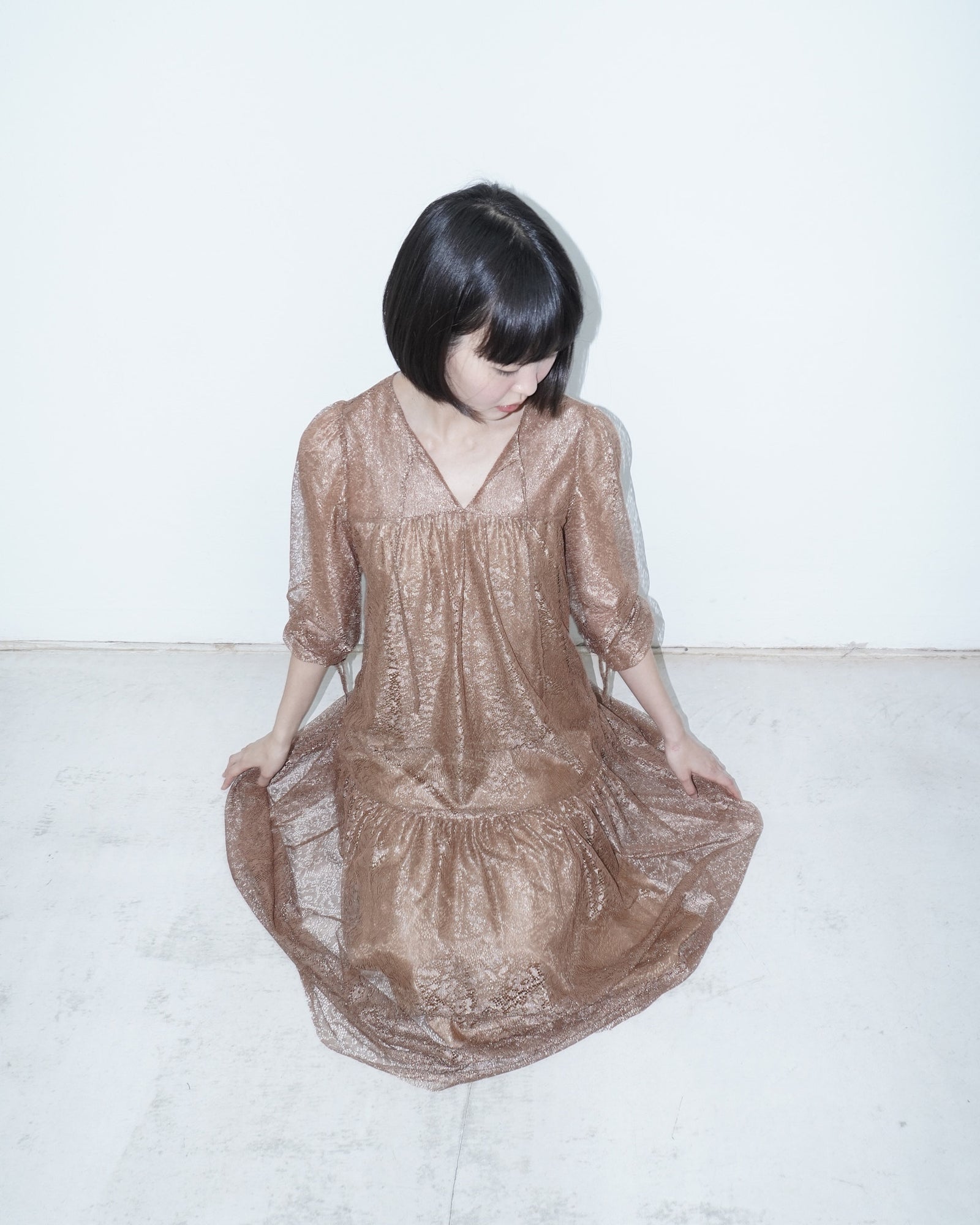 gold lace two-piece dress
