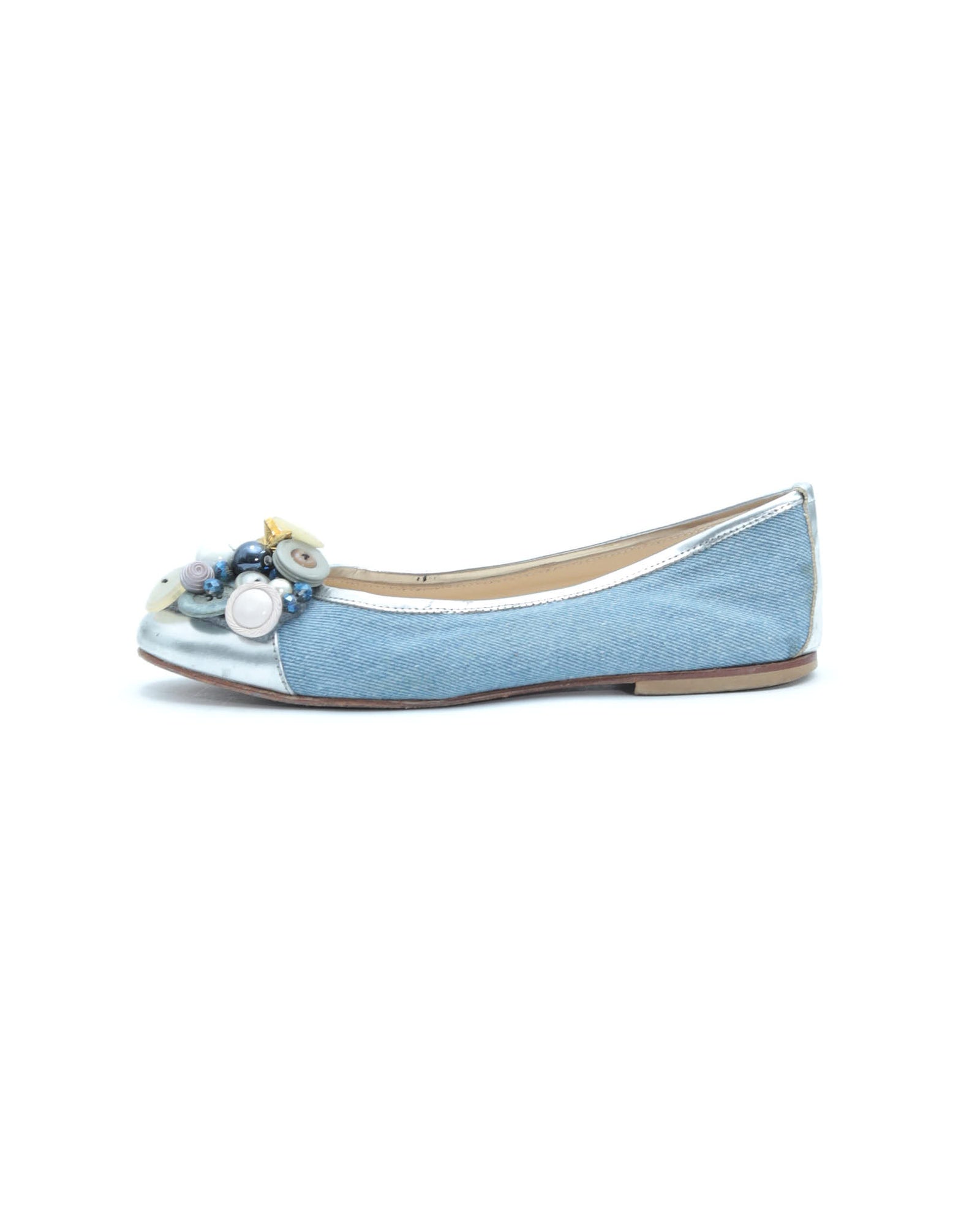 denim embellished ballet flats