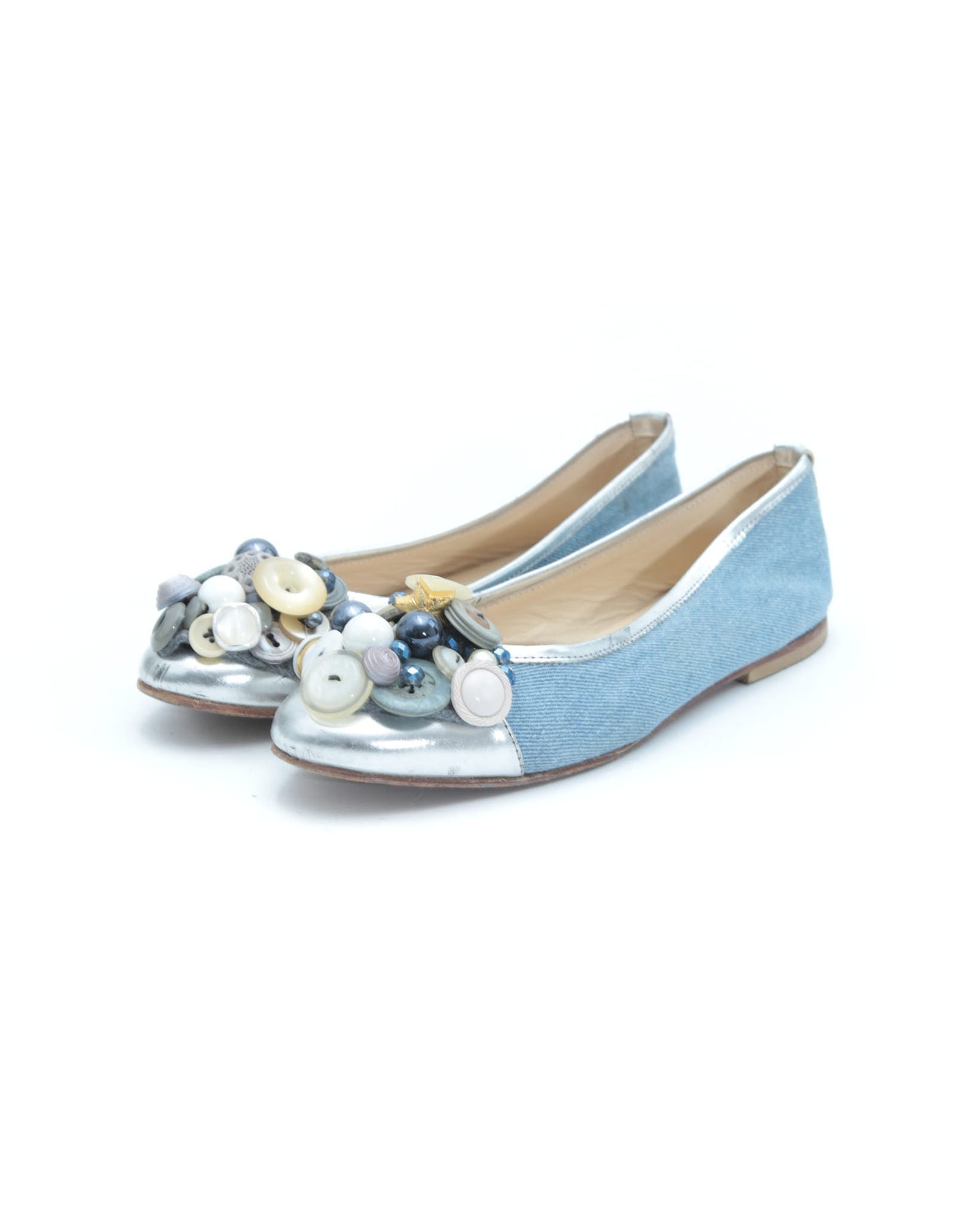 denim embellished ballet flats