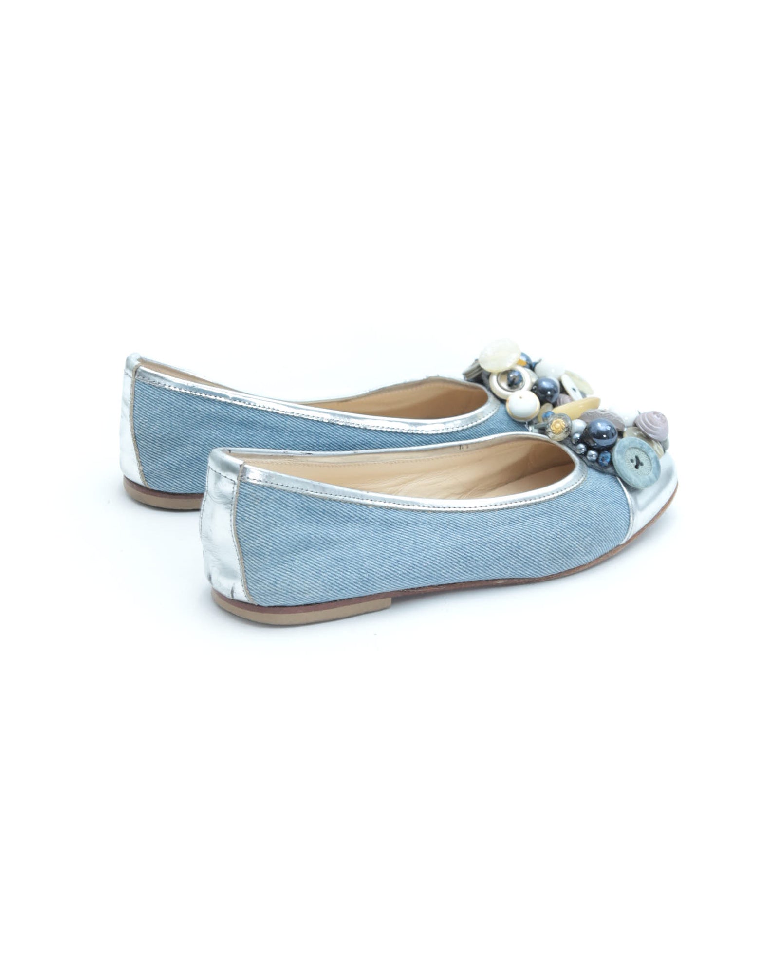 denim embellished ballet flats