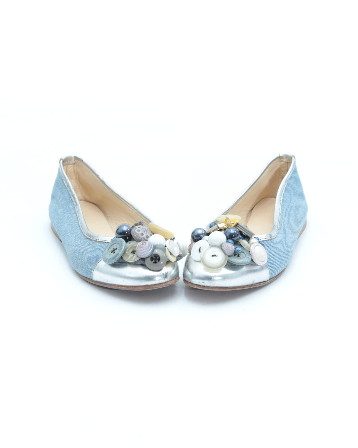 denim embellished ballet flats
