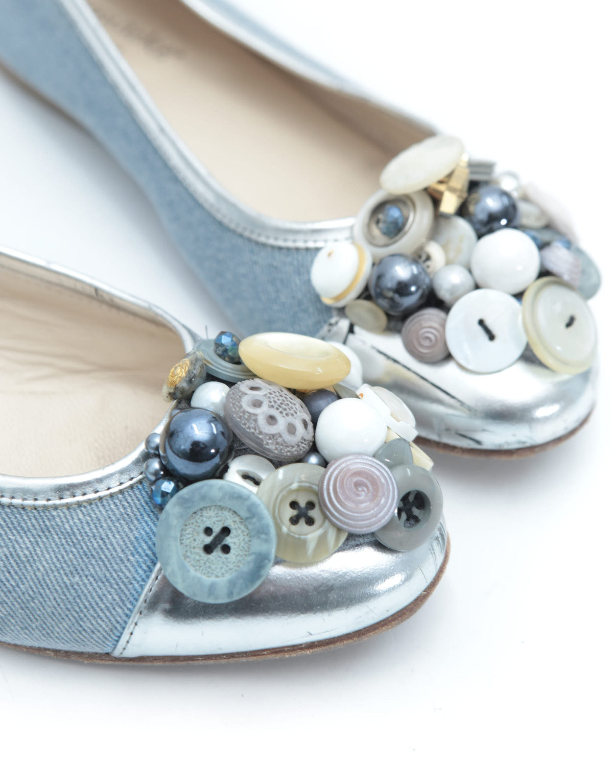 denim embellished ballet flats