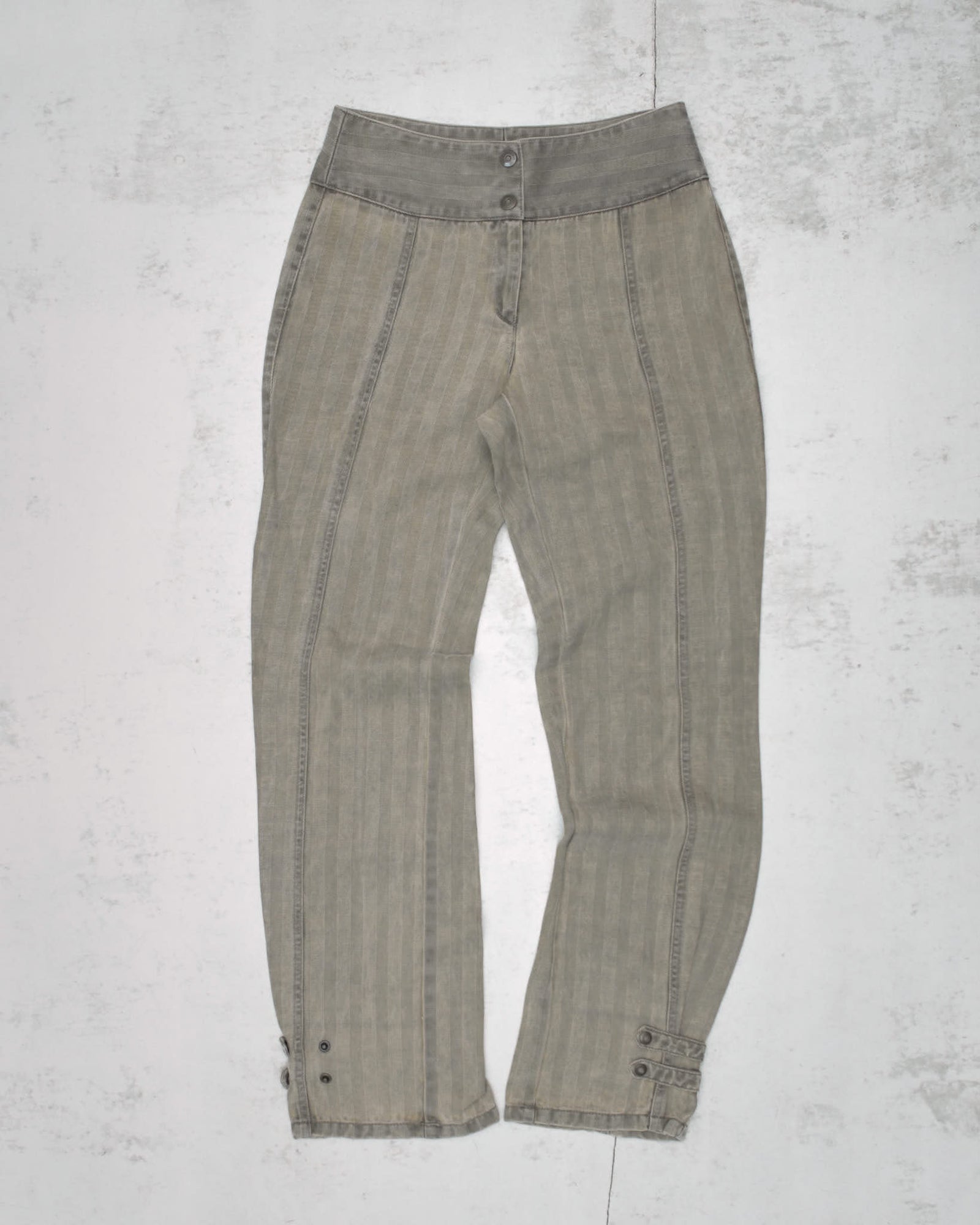 distressed striped straight pants