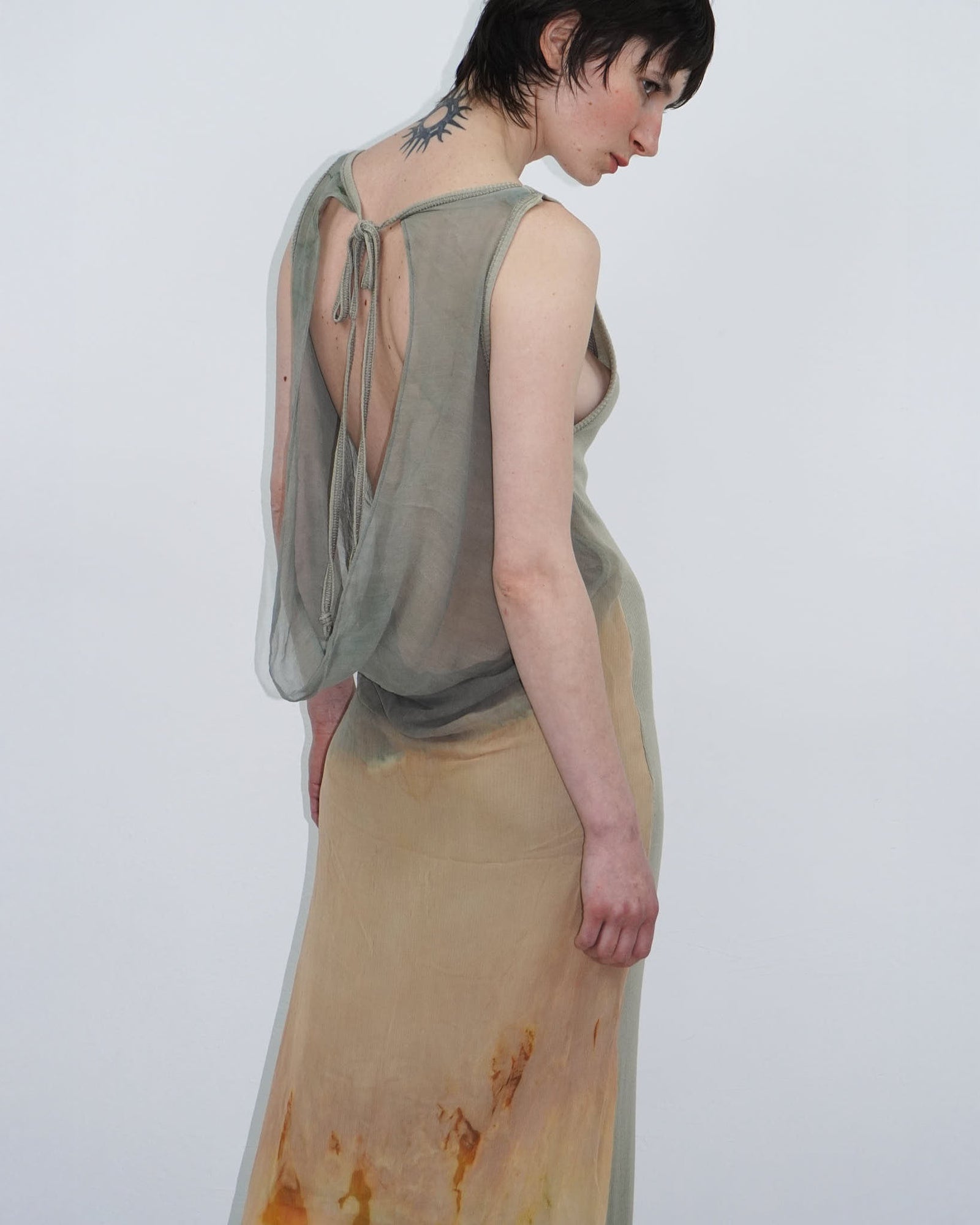 double layer cotton and silk slip-on dress