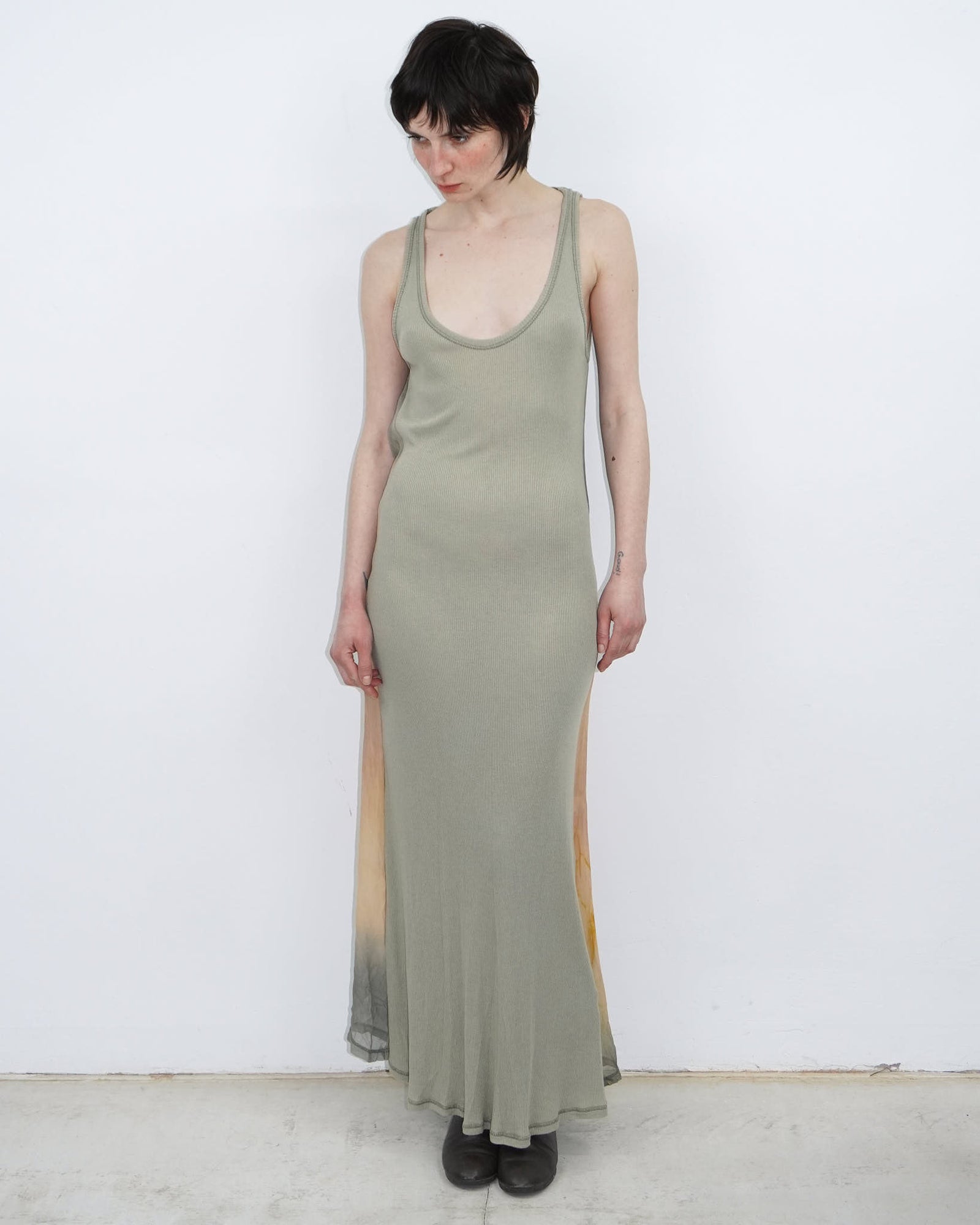 double layer cotton and silk slip-on dress