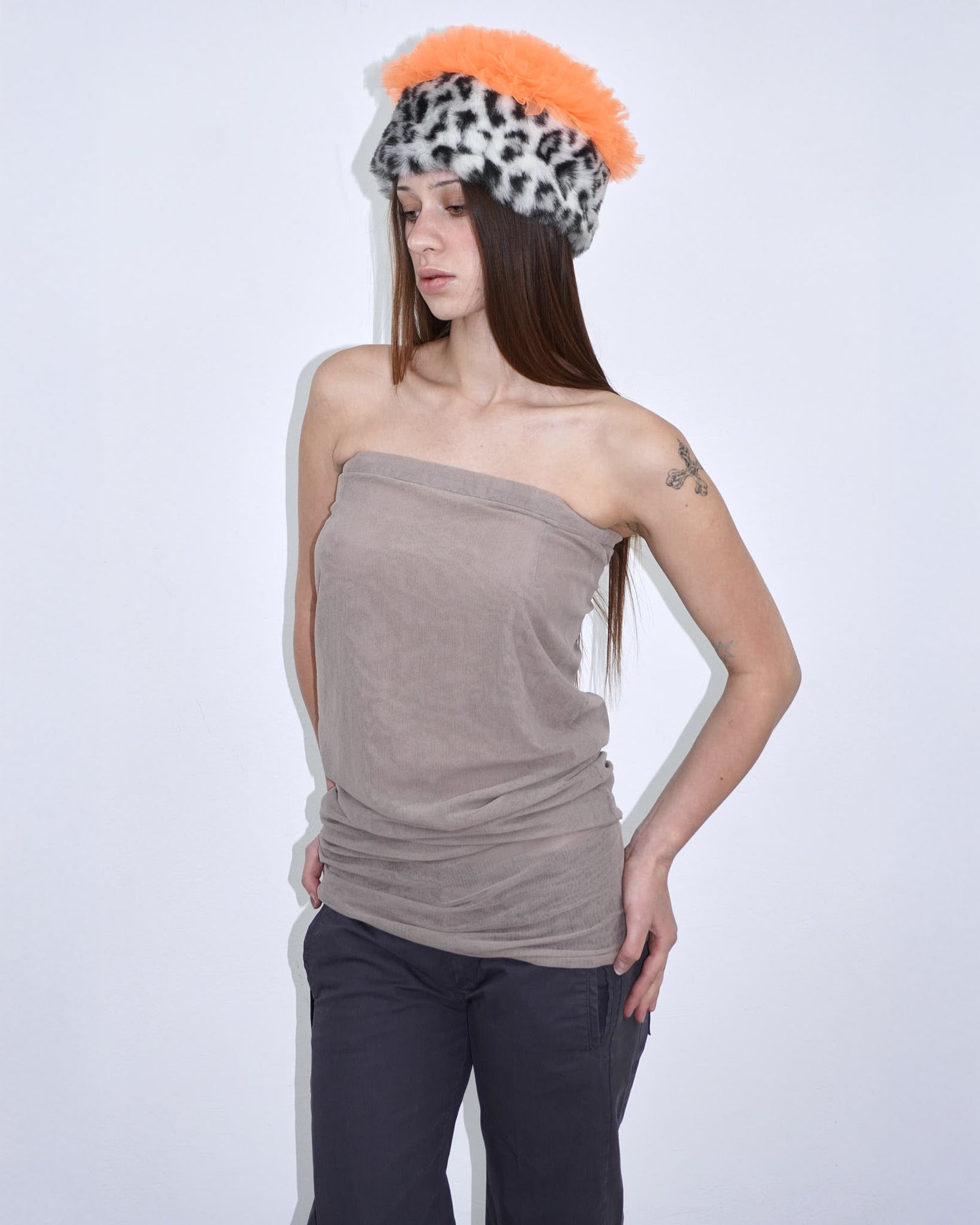 faux fur & tulle hat