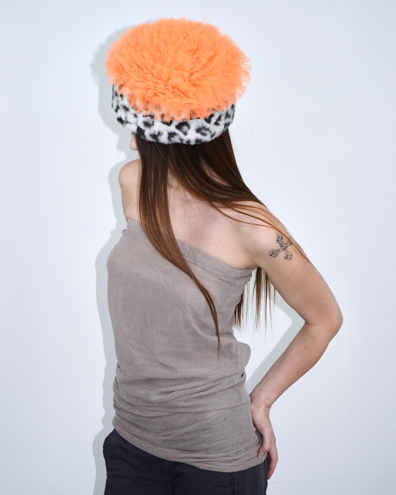 faux fur & tulle hat