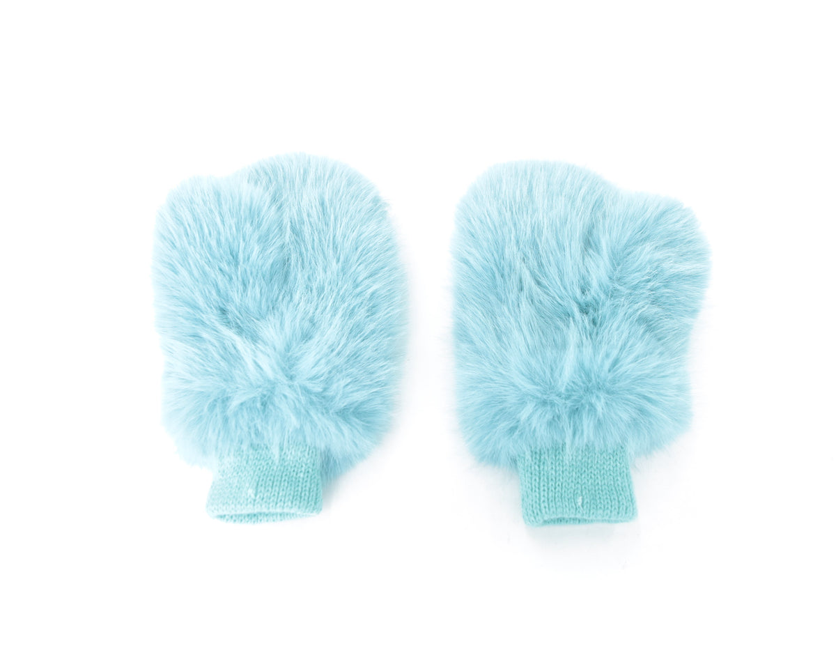 fluffy chunky blue faux-fur gloves