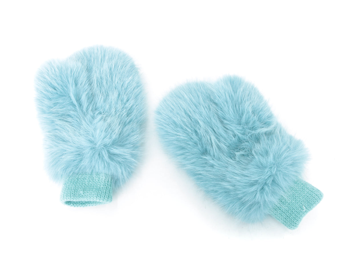 fluffy chunky blue faux-fur gloves