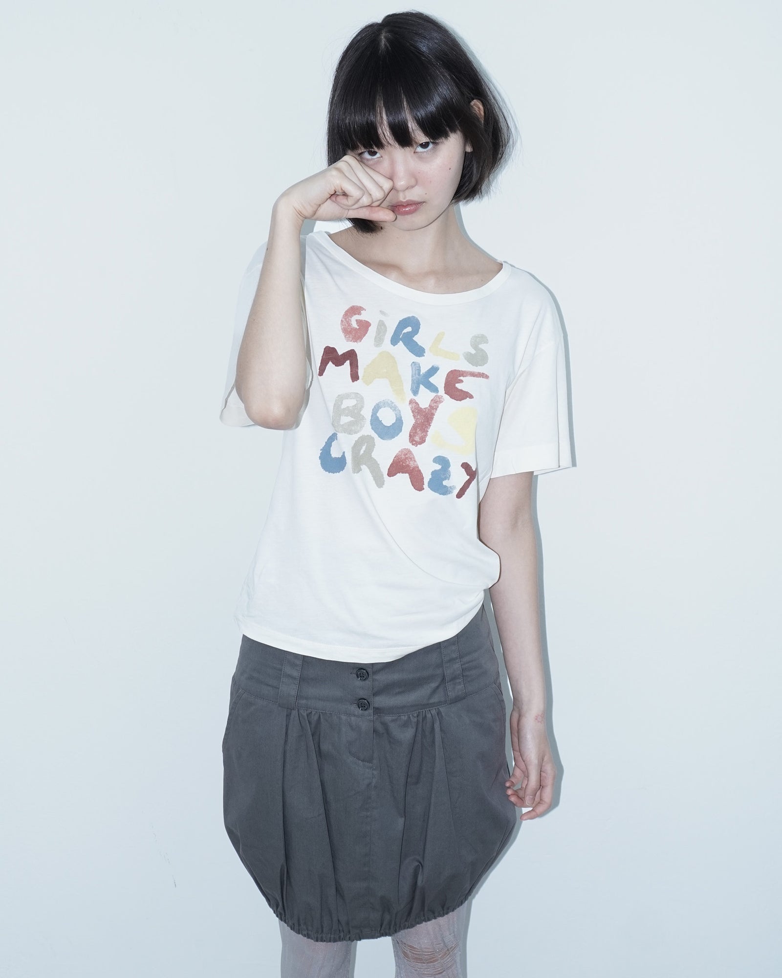 "girls make boys crazy" top with lace up detail